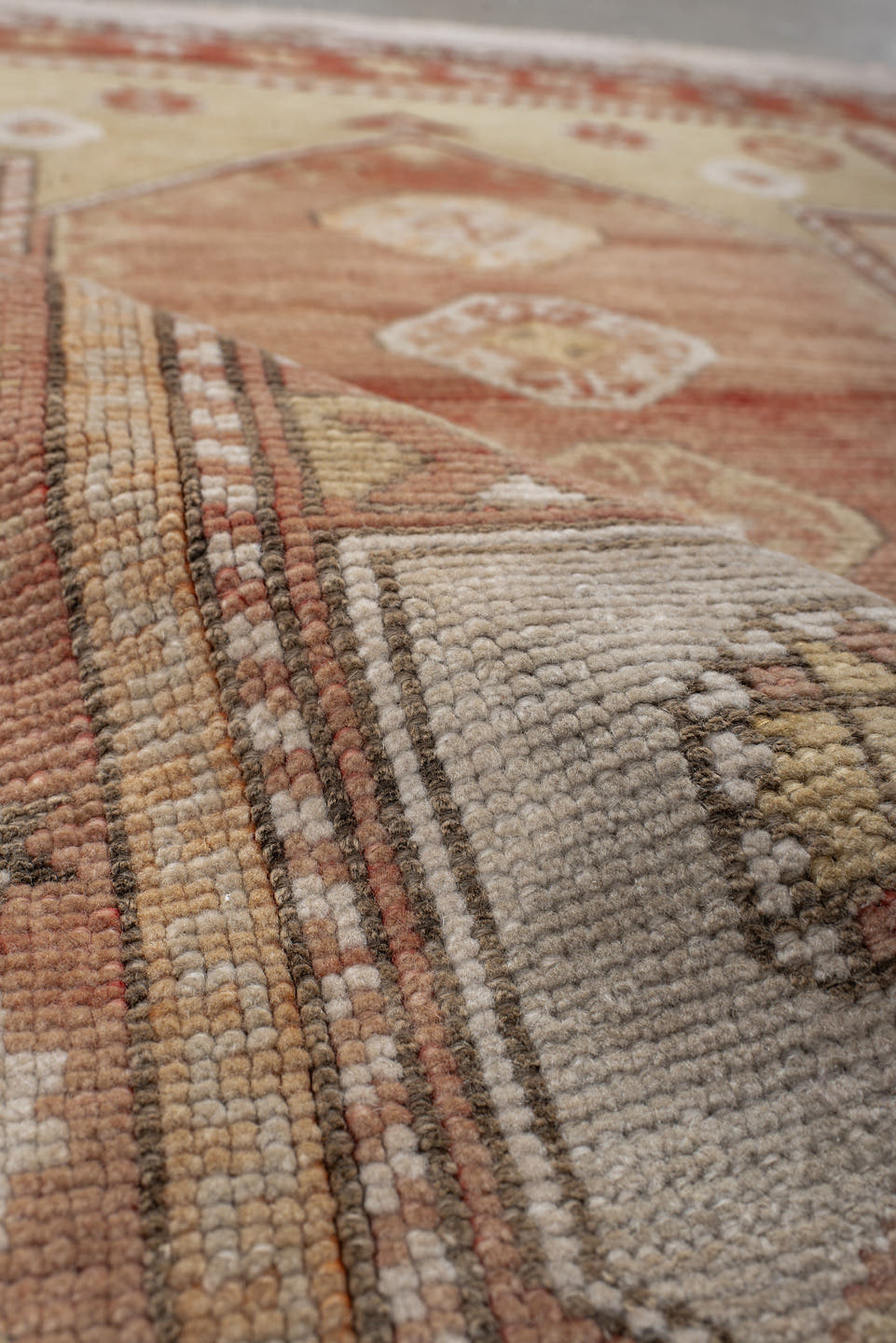 2' x 4' one-of-a-kind handmade vintage Anatolian small size rug. Color palette: ivory, terra cotta, taupe, camel, sage, rust