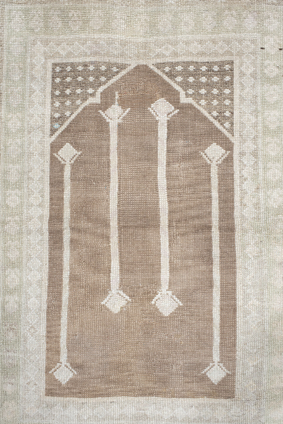 3' x 5' one-of-a-kind handmade antique Anatolian small size rug. Color palette: ivory, camel, taupe, brown, cream, beige