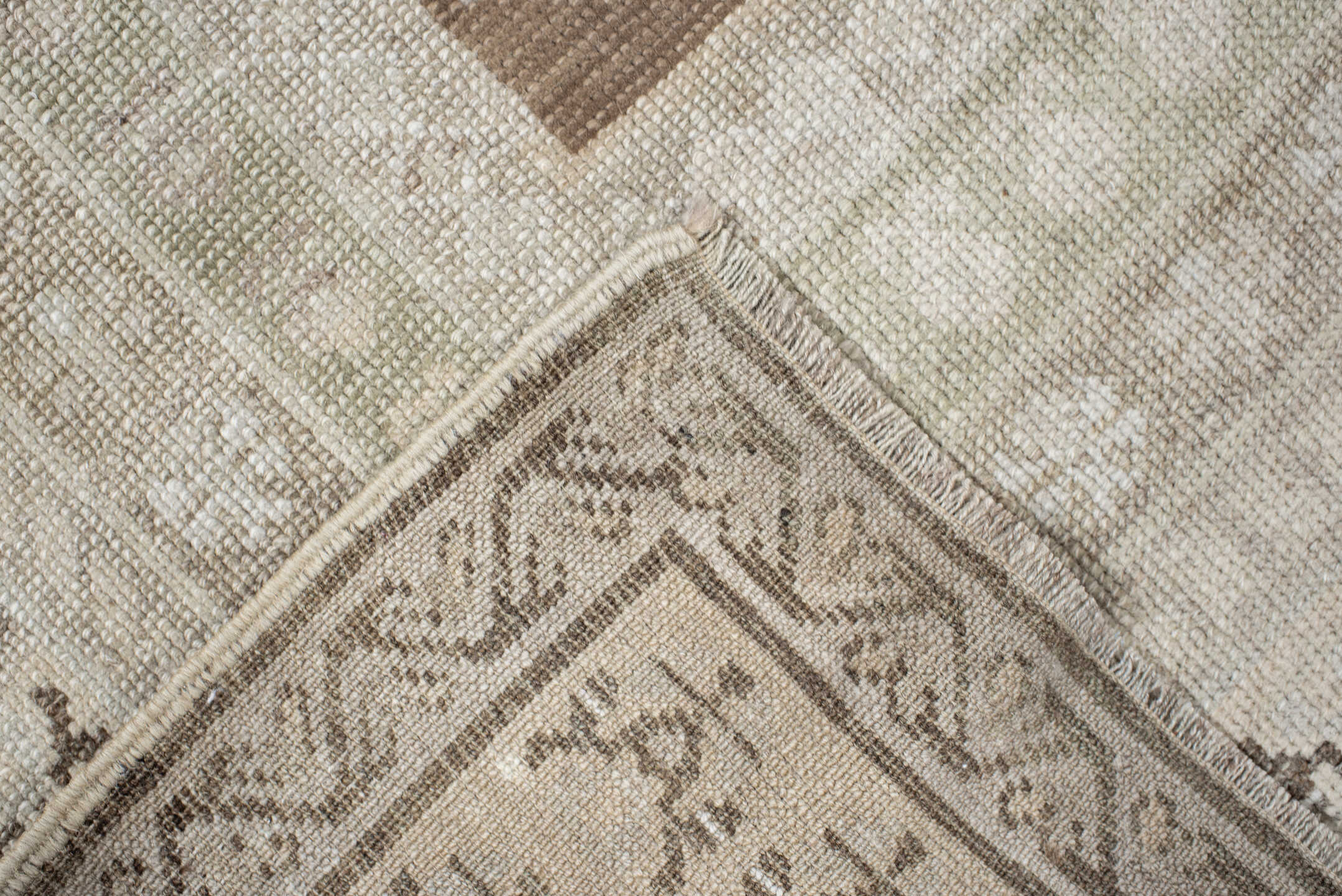 3' x 5' one-of-a-kind handmade antique Anatolian small size rug. Color palette: ivory, camel, taupe, brown, cream, beige