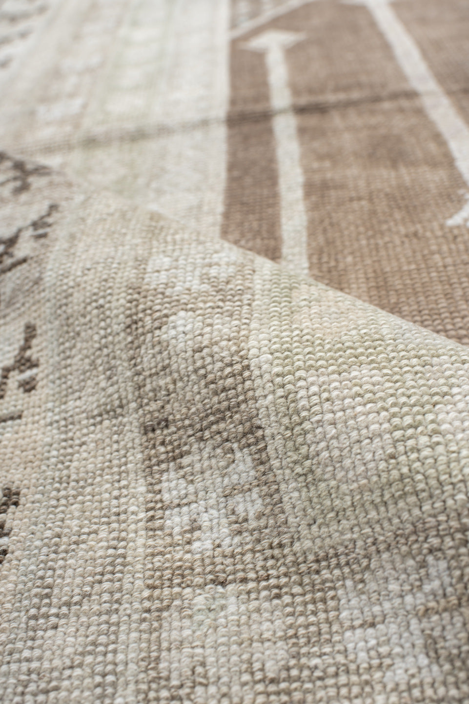 3' x 5' one-of-a-kind handmade antique Anatolian small size rug. Color palette: ivory, camel, taupe, brown, cream, beige