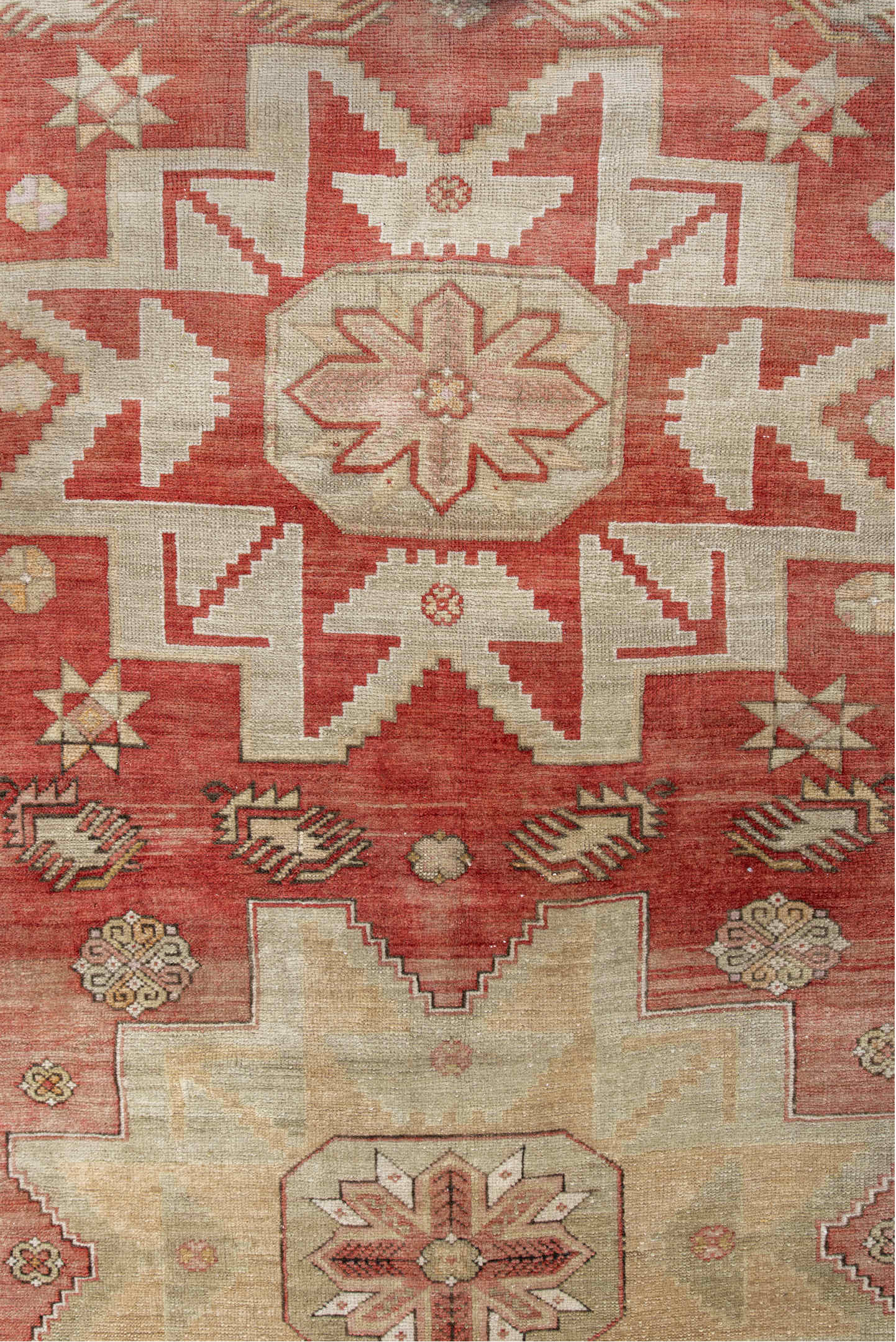 4' x 8' one-of-a-kind handmade vintage Anatolian rug. Color palette: brown, gray, light gray, off-white, orange, pink, red
