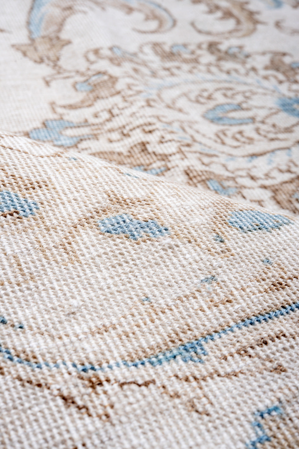 10' x 13' one-of-a-kind handmade vintage Tabriz large size rug. Color palette: ivory, sky_blue, beige, taupe, camel