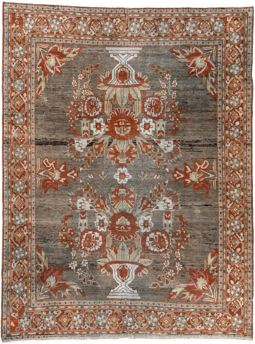 4' x 6' one-of-a-kind handmade vintage Afshar small size rug. Color palette: taupe, rust, ivory, sage, rose, terra cotta