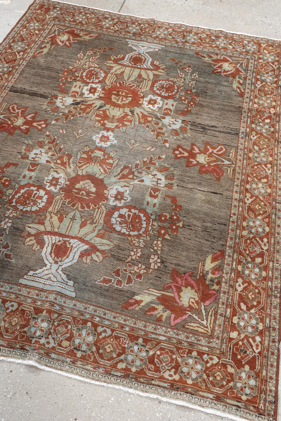 4' x 6' one-of-a-kind handmade vintage Afshar small size rug. Color palette: taupe, rust, ivory, sage, rose, terra cotta