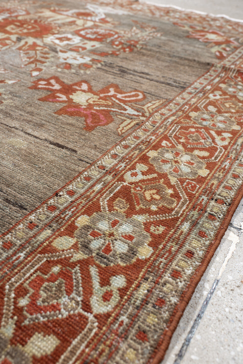 4' x 6' one-of-a-kind handmade vintage Afshar small size rug. Color palette: taupe, rust, ivory, sage, rose, terra cotta