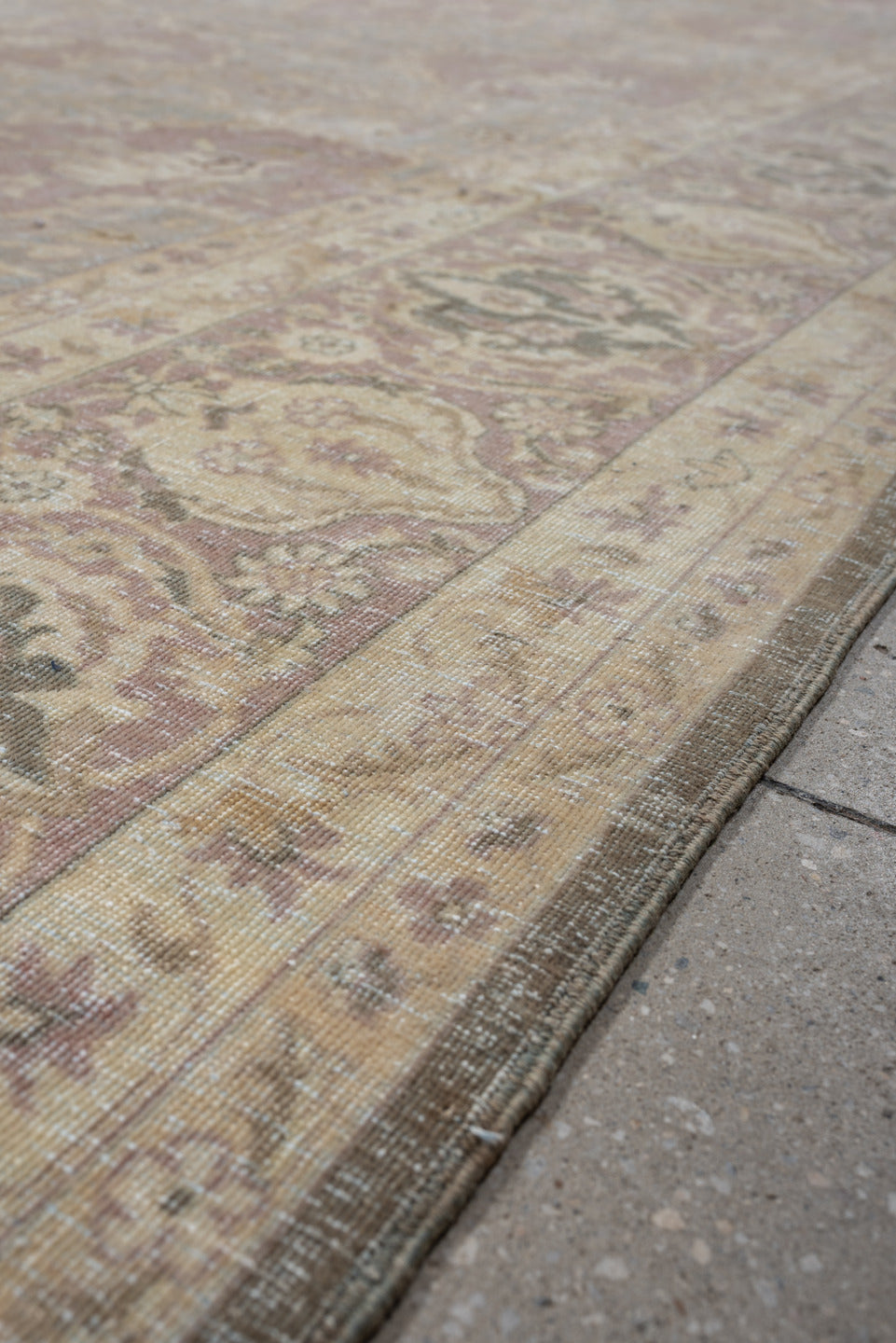 9' x 12' one-of-a-kind handmade vintage Tabriz large size rug. Color palette: ivory, blue-gray, blush, taupe, sage, charcoal