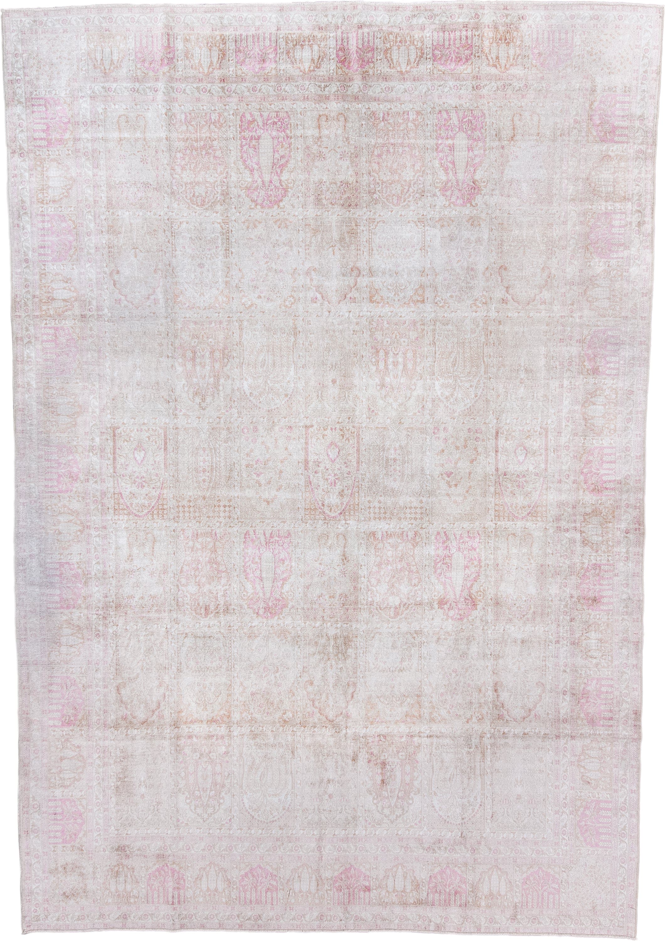 7' x 11' one-of-a-kind handmade antique Kashmir large size rug. Color palette: ivory, blush, beige, taupe, rose, cream, pink