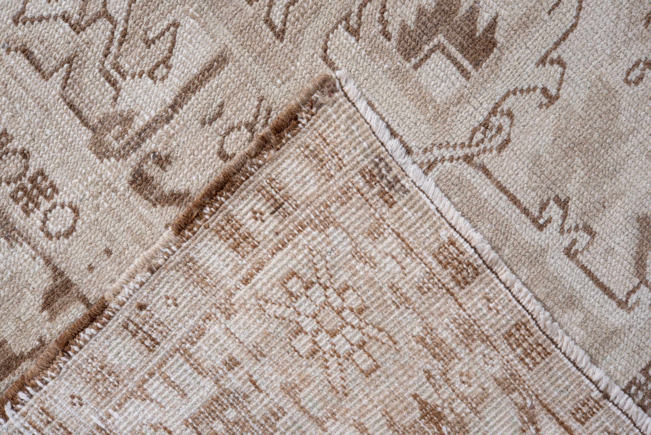 9' x 12' one-of-a-kind handmade vintage Heriz large size rug. Color palette: ivory, taupe, beige, camel, light blue, gray