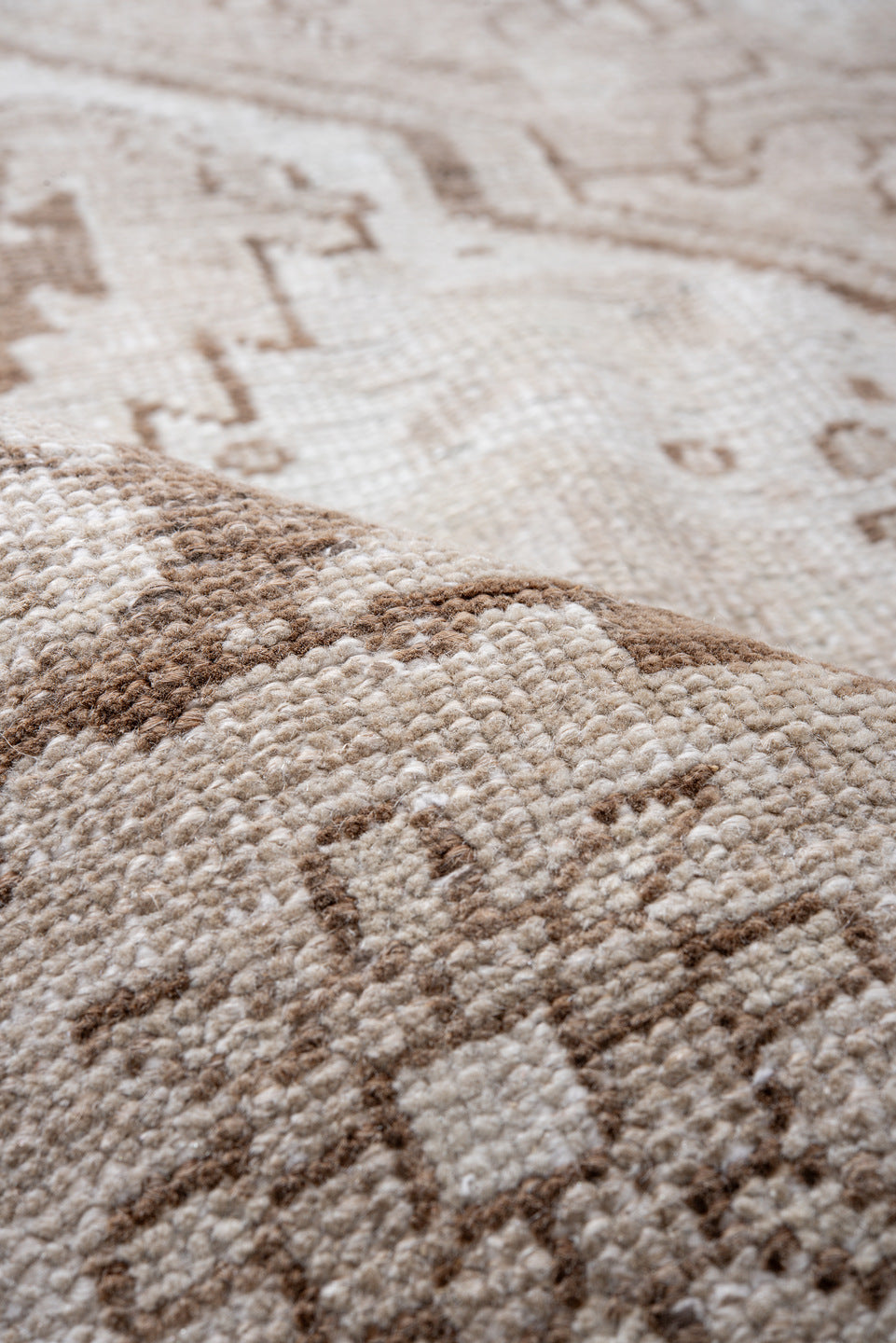 9' x 12' one-of-a-kind handmade vintage Heriz large size rug. Color palette: ivory, taupe, beige, camel, light blue, gray