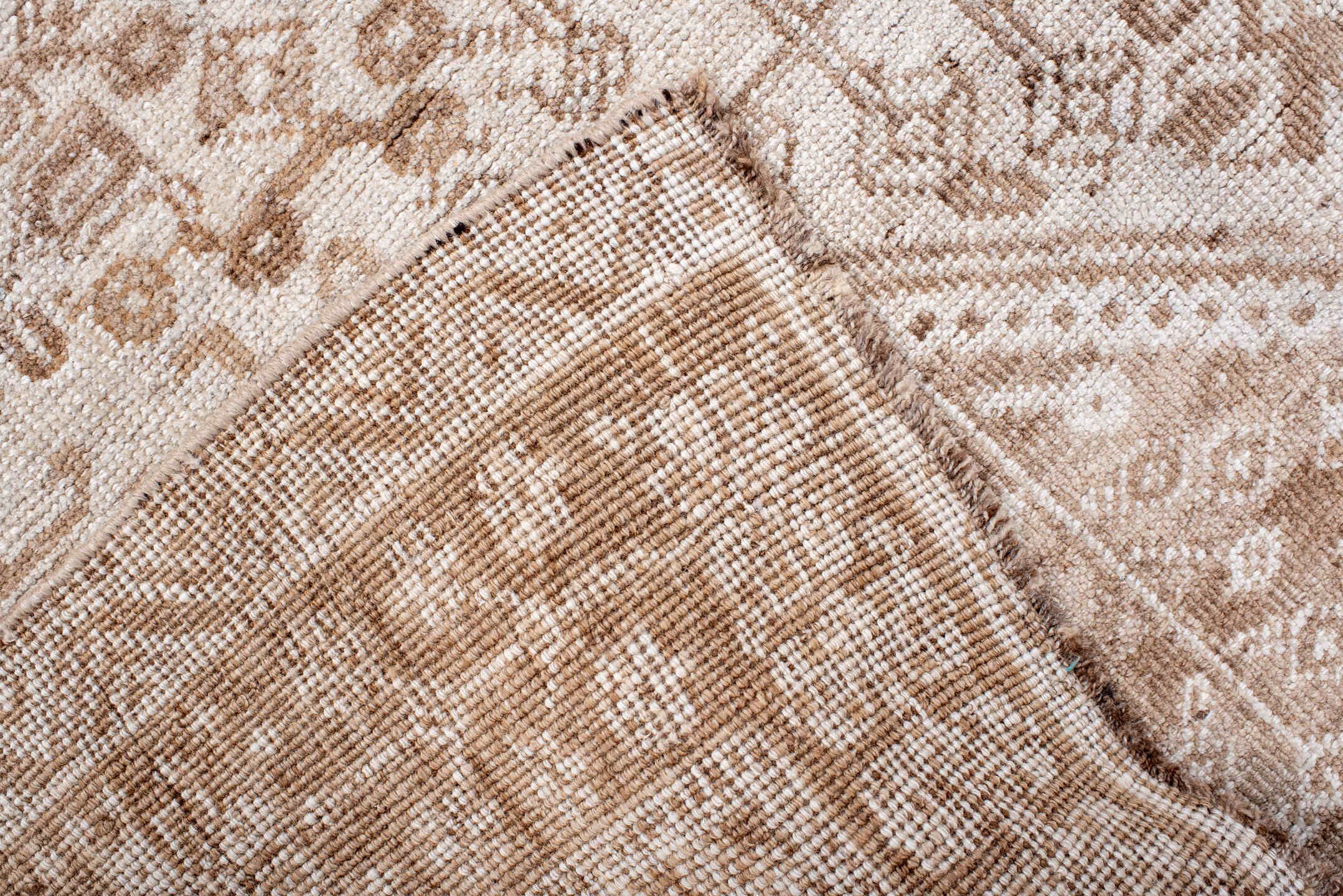4' x 8' one-of-a-kind handmade antique Shiraz rug. Color palette: ivory, taupe, camel, pale blue, beige, light brown, gray