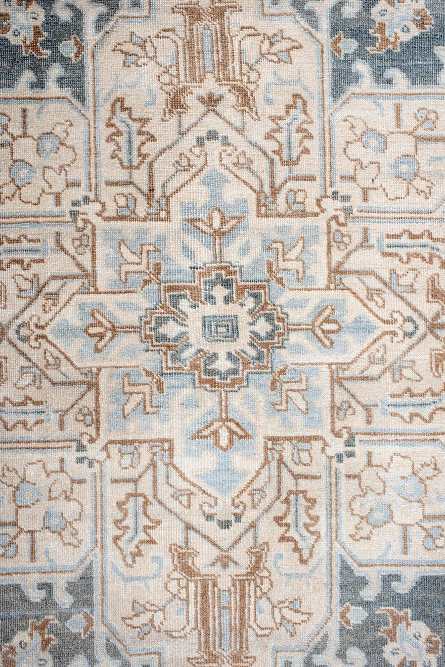 7' x 10' one-of-a-kind handmade antique Tabriz large size rug. Color palette: ivory, slate, pale_blue, camel, taupe, gray