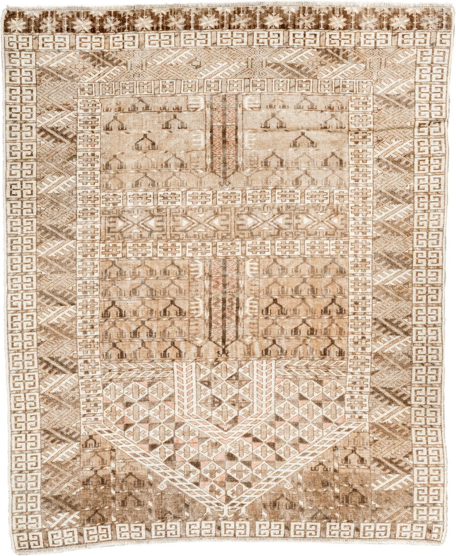 2' x 3' one-of-a-kind handmade vintage Bokara small size rug. Color palette: ivory, taupe, camel, brown, sand, rose, beige