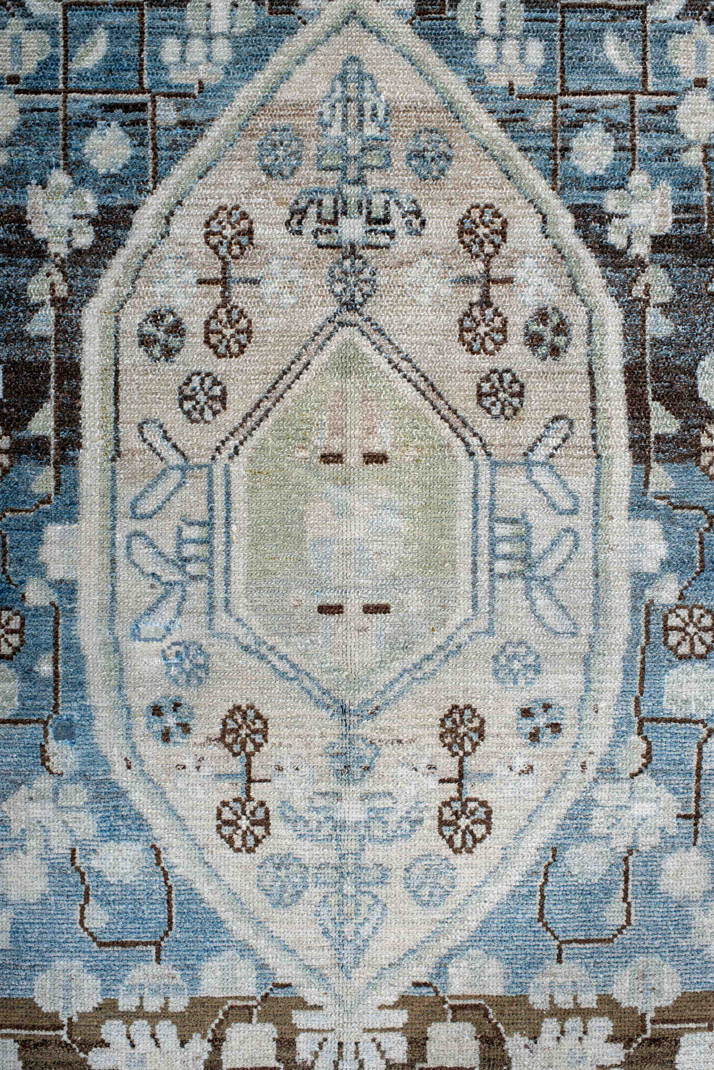 4' x 6' one-of-a-kind handmade antique Hamadan small size rug. Color palette: ivory, sky blue, brown, slate, taupe