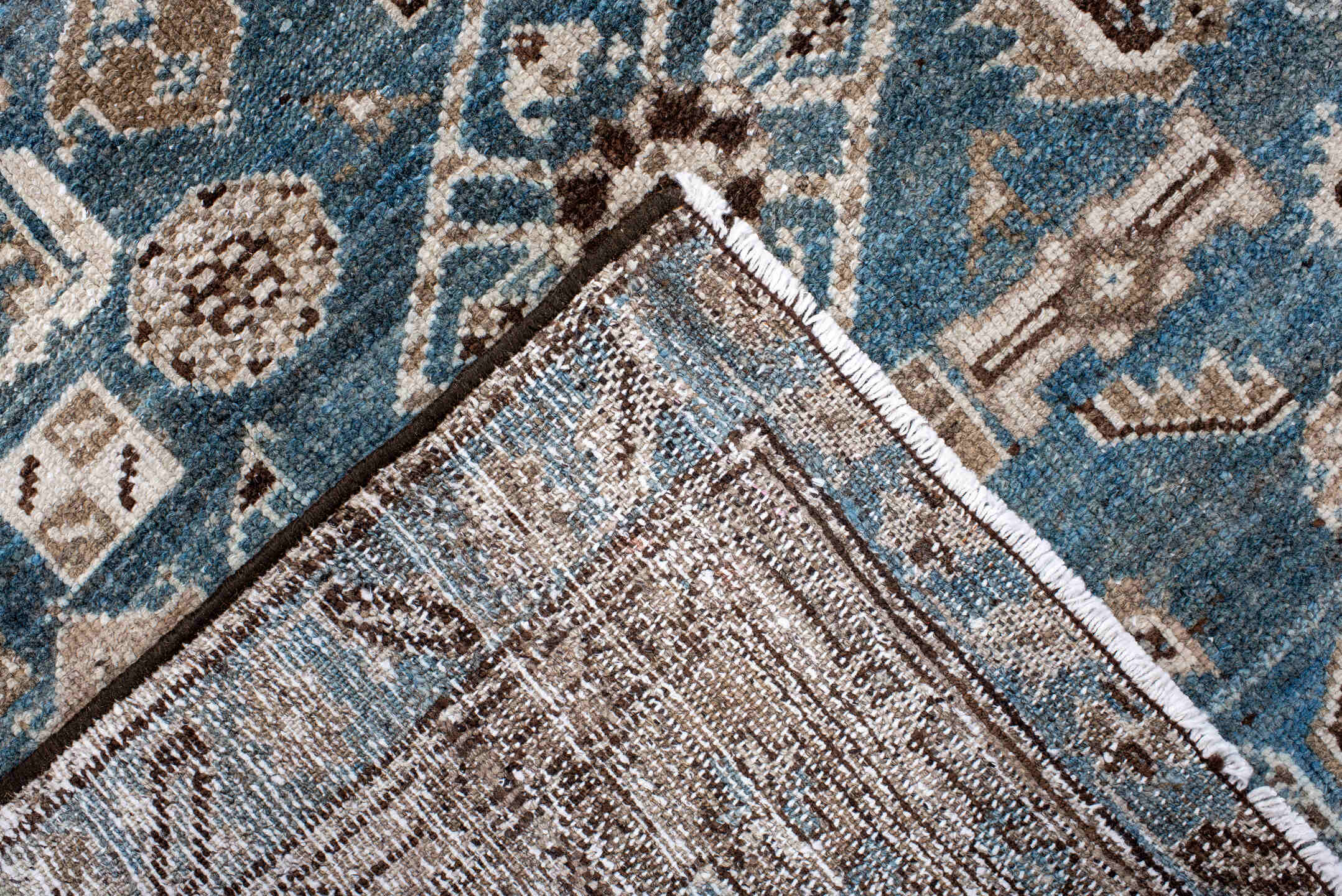 3' x 5' one-of-a-kind handmade antique Hamadan small size rug. Color palette: sky blue, taupe, brown, ivory, slate, charcoal