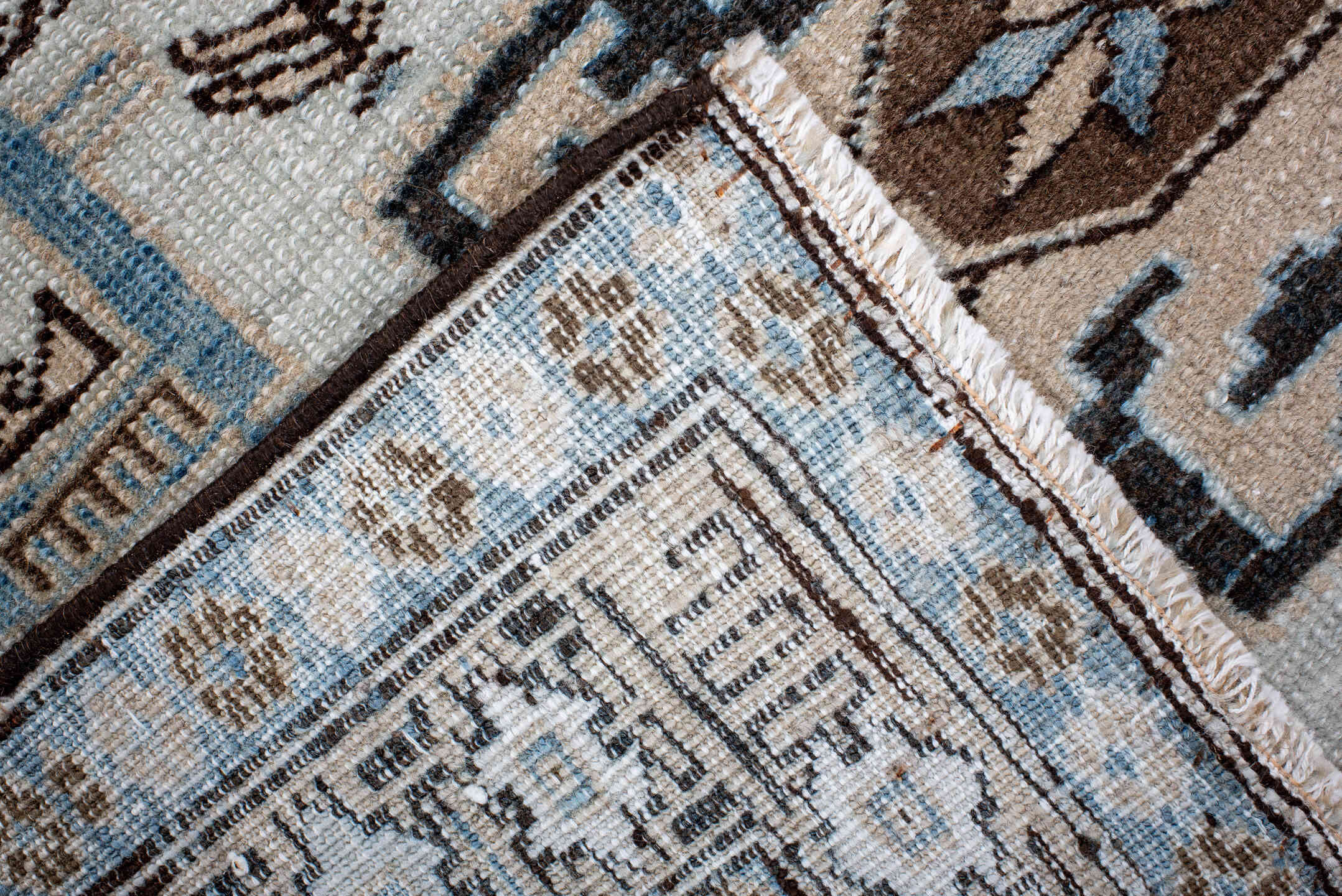 3' x 4' one-of-a-kind handmade antique Ardebil small size rug. Color palette: ivory, sky blue, brown, taupe, slate, camel