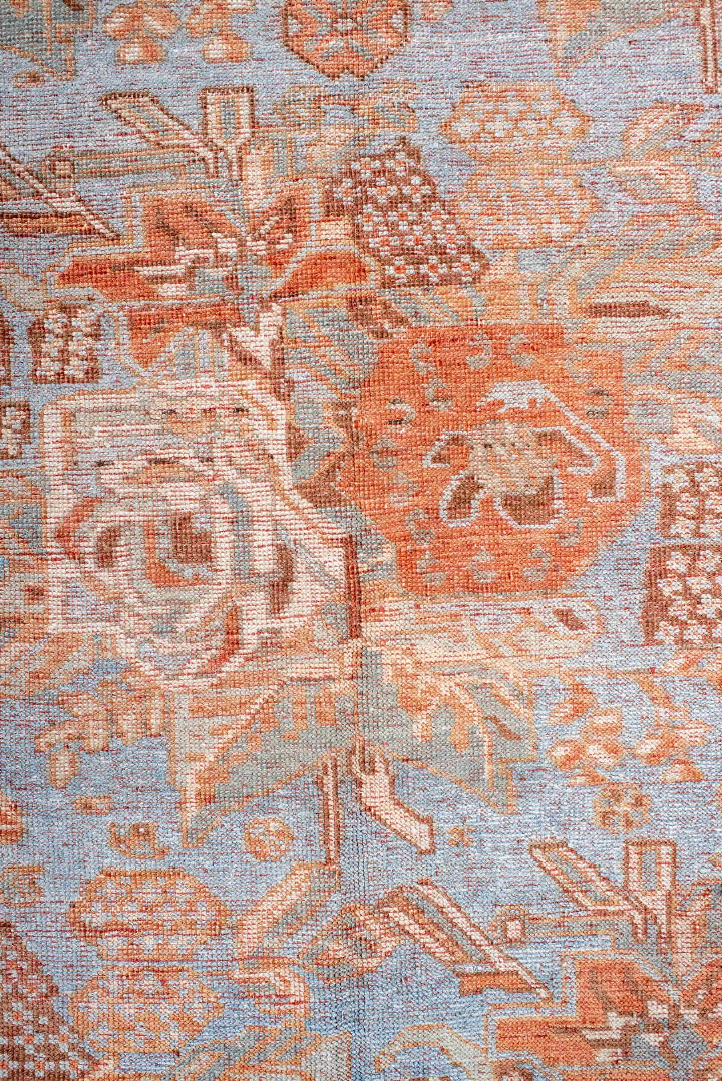 5' x 6' one-of-a-kind handmade antique Afshar rug. Color palette: pale blue, ivory, terra cotta, beige, camel, light blue