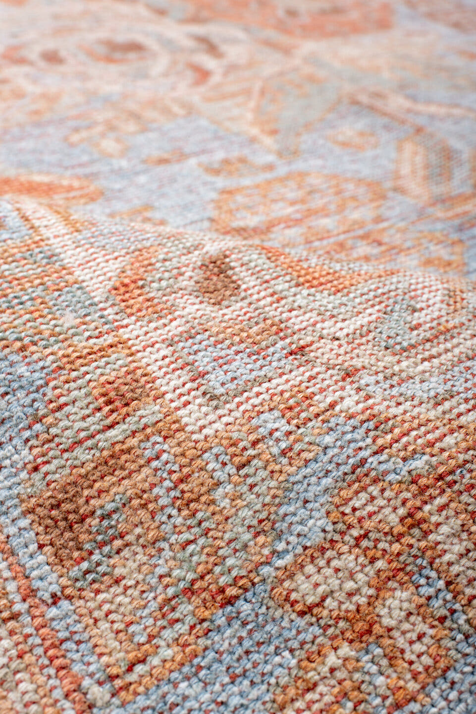 5' x 6' one-of-a-kind handmade antique Afshar rug. Color palette: pale blue, ivory, terra cotta, beige, camel, light blue