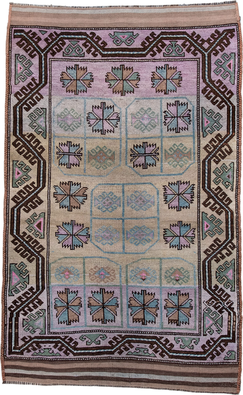 3' x 6' one-of-a-kind handmade vintage Belouch small size rug. Color palette: black, blue, brown, charcoal, dim gray, gray