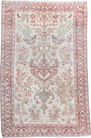 3' x 4' one-of-a-kind handmade antique Sivas small size rug. Color palette: ivory, rose, pale blue, sage, taupe, soft pink