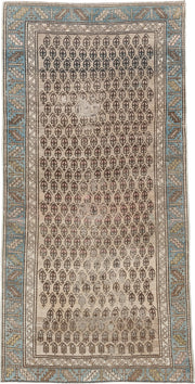 3' x 7' one-of-a-kind handmade antique NW Persian runner rug. Color palette: ivory, sky blue, taupe, brown, camel, soft pink