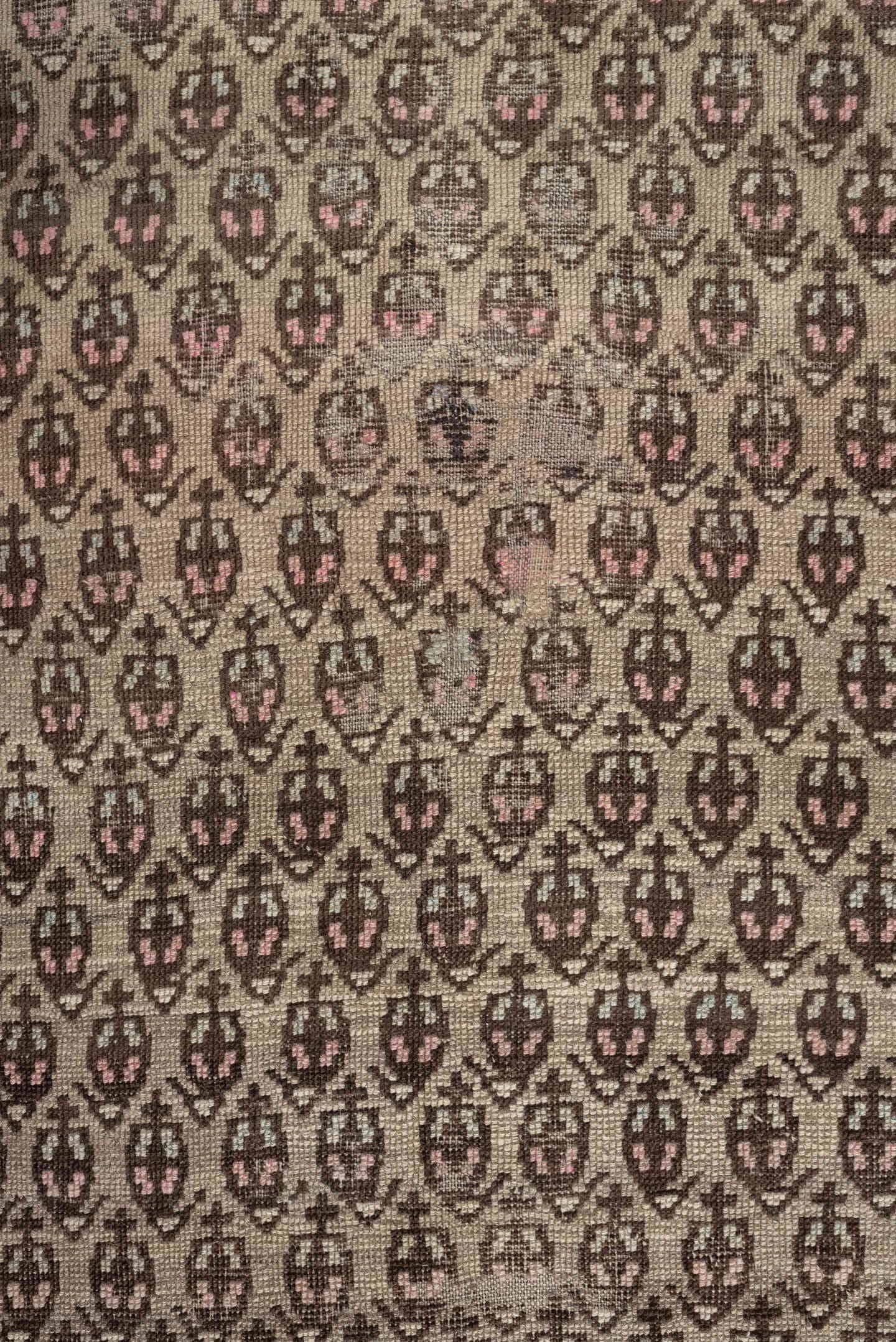 3' x 7' one-of-a-kind handmade antique NW Persian runner rug. Color palette: ivory, sky blue, taupe, brown, camel, soft pink