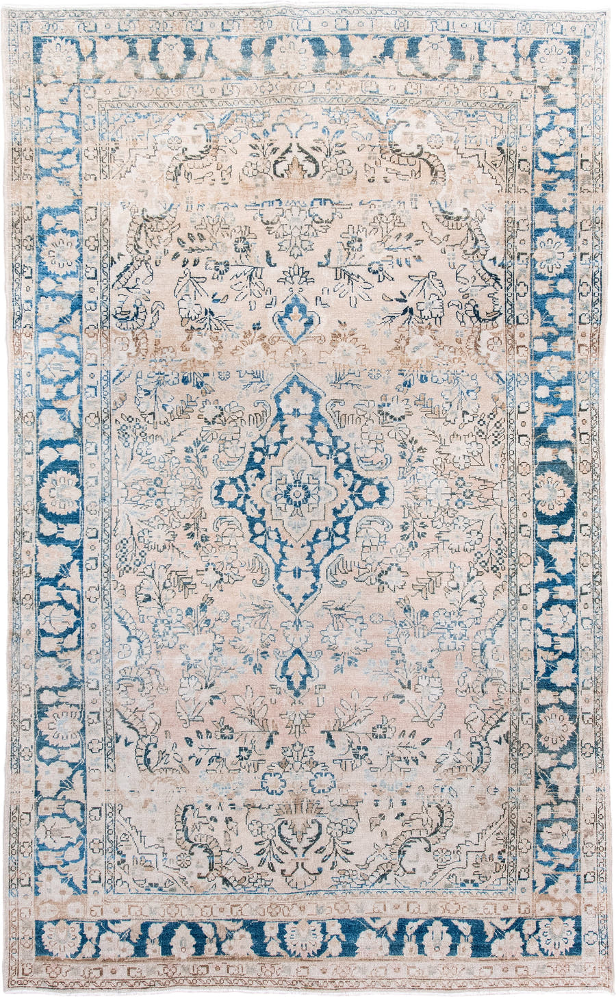 6' x 9' one-of-a-kind handmade antique Hamadan medium size rug. Color palette: ivory, sky_blue, beige, taupe, slate, cream