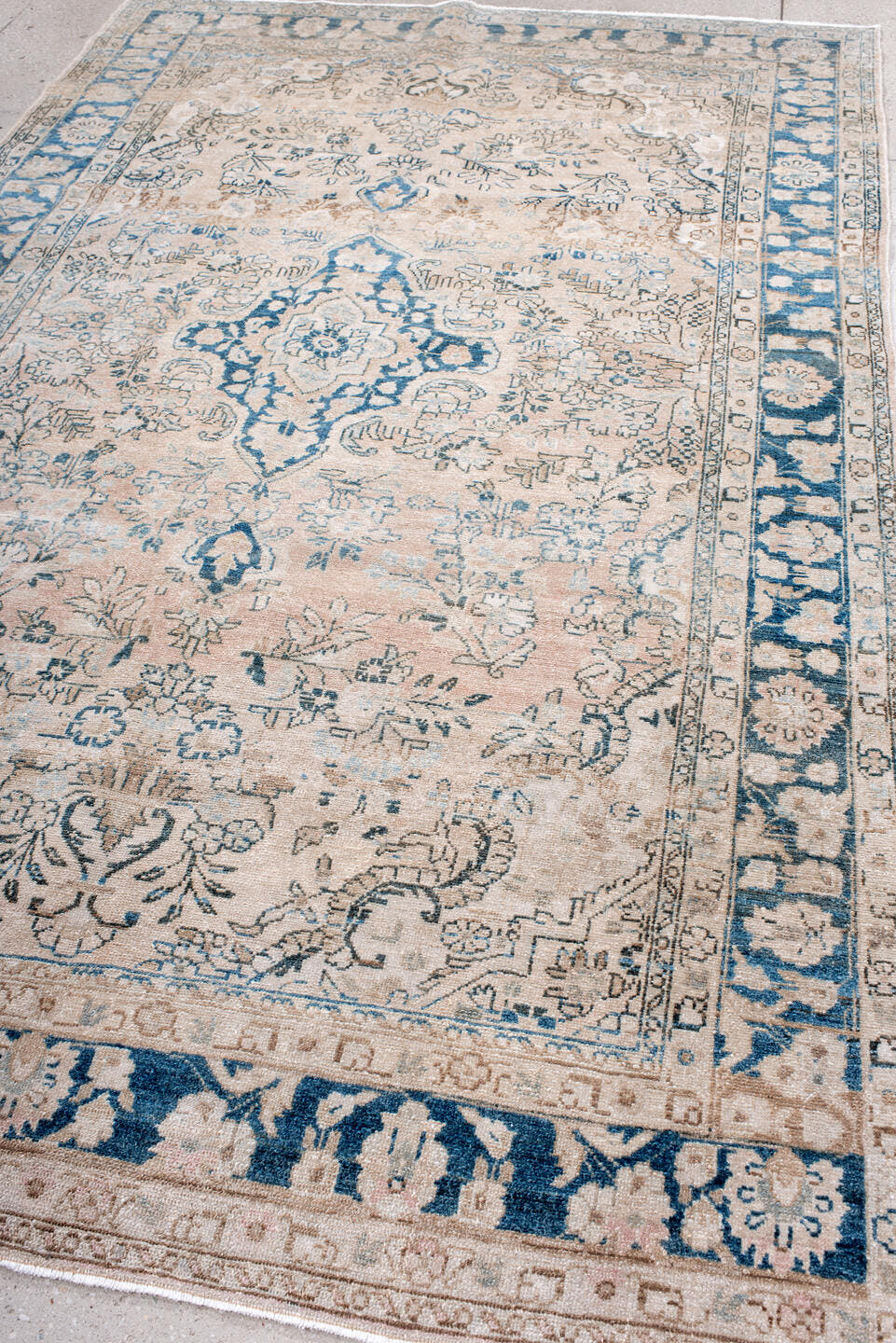 6' x 9' one-of-a-kind handmade antique Hamadan medium size rug. Color palette: ivory, sky_blue, beige, taupe, slate, cream