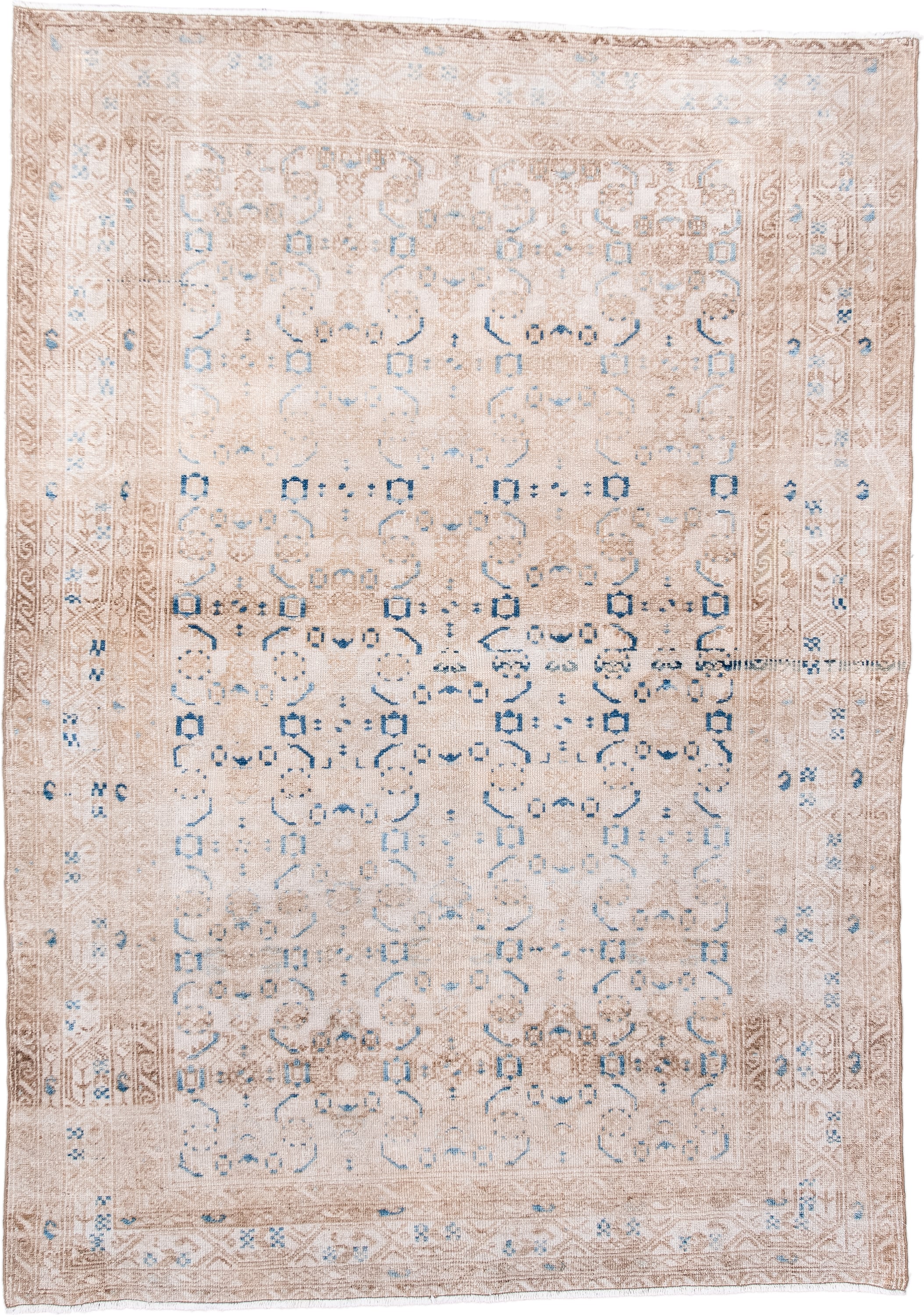 4' x 6' one-of-a-kind handmade antique Hamadan small size rug. Color palette: ivory, beige, sky_blue, taupe, camel