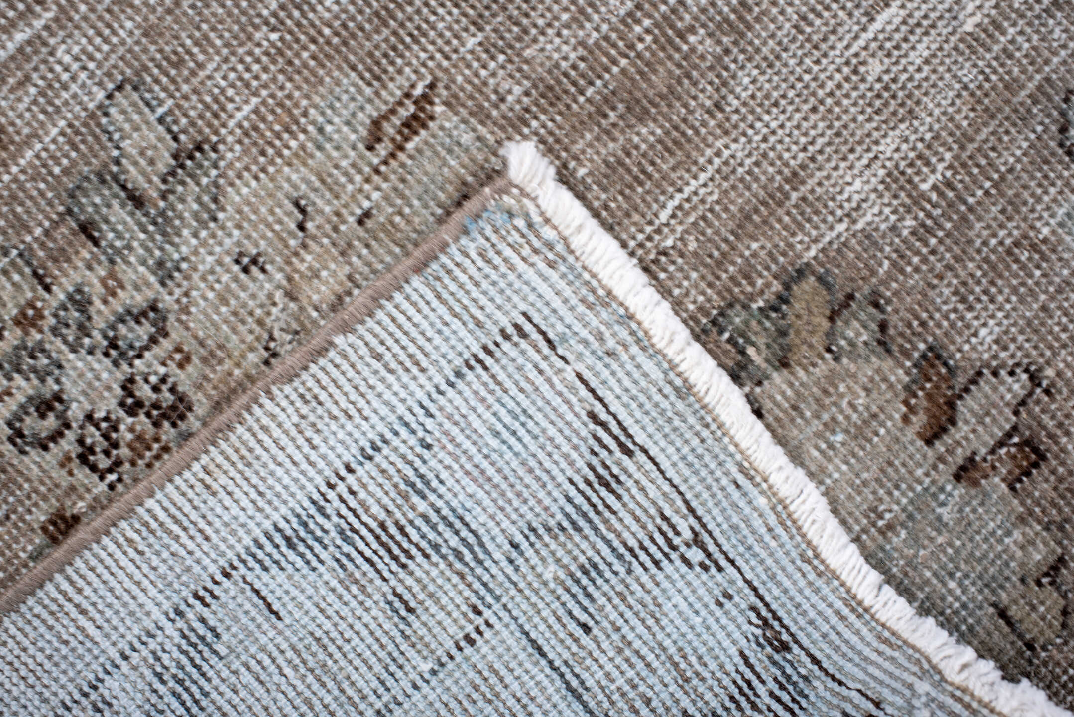 4' x 6' one-of-a-kind handmade vintage Mahal small size rug. Color palette: taupe, ivory, brown, pale blue, beige, charcoal