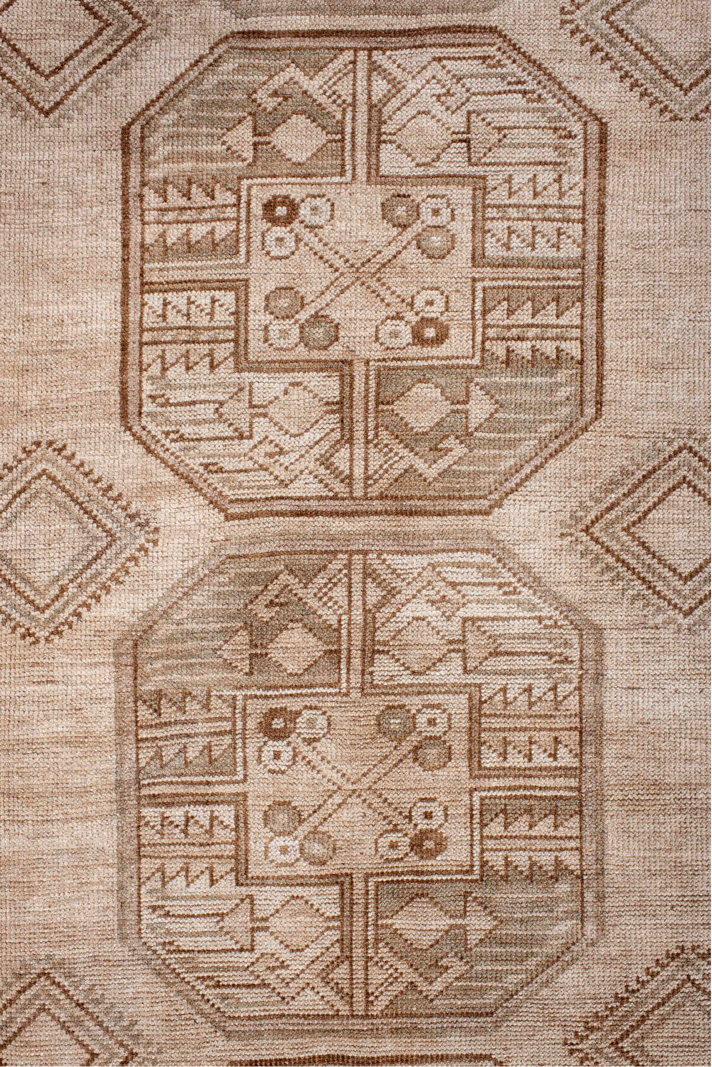 8' x 11' one-of-a-kind handmade vintage Afghan large size rug. Color palette: antiquewhite, brown, gray, light gray, linen