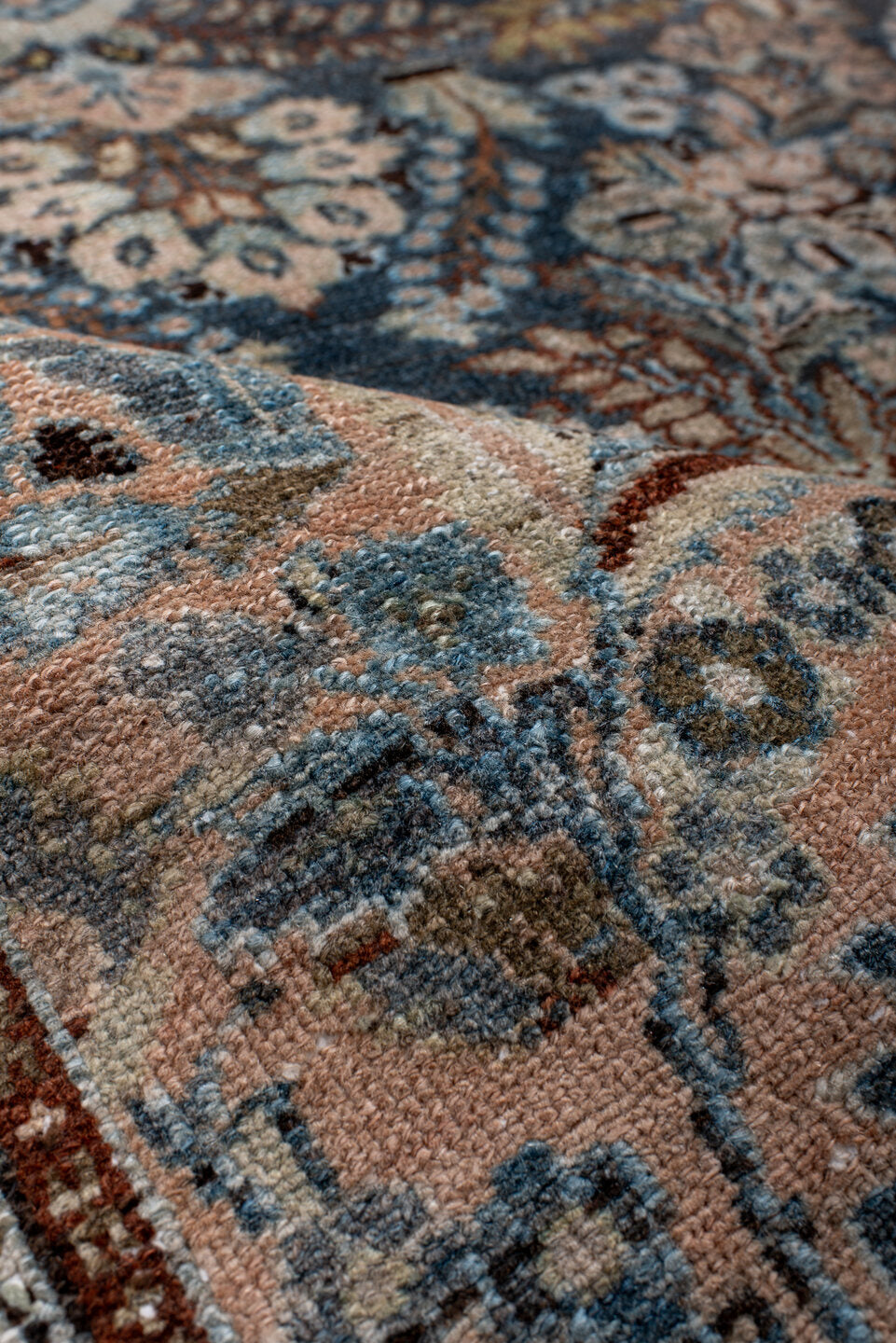 4' x 7' one-of-a-kind handmade vintage Hamadan rug. Color palette: arapawa, blue, brown, dark gray, dim gray, gray