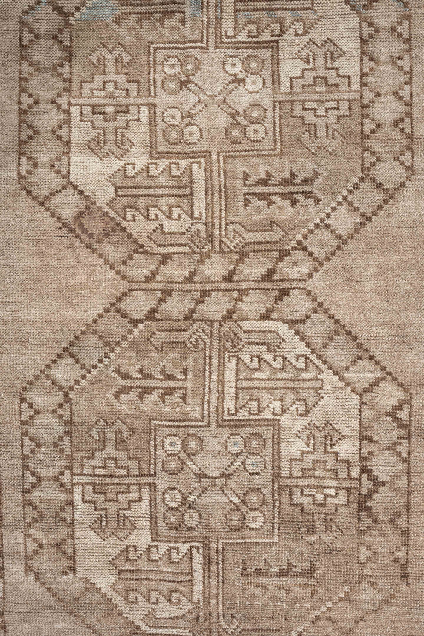 7' x 4' one-of-a-kind handmade vintage Afghan rug. Color palette: ivory, camel, taupe, light blue, brown, beige, gray
