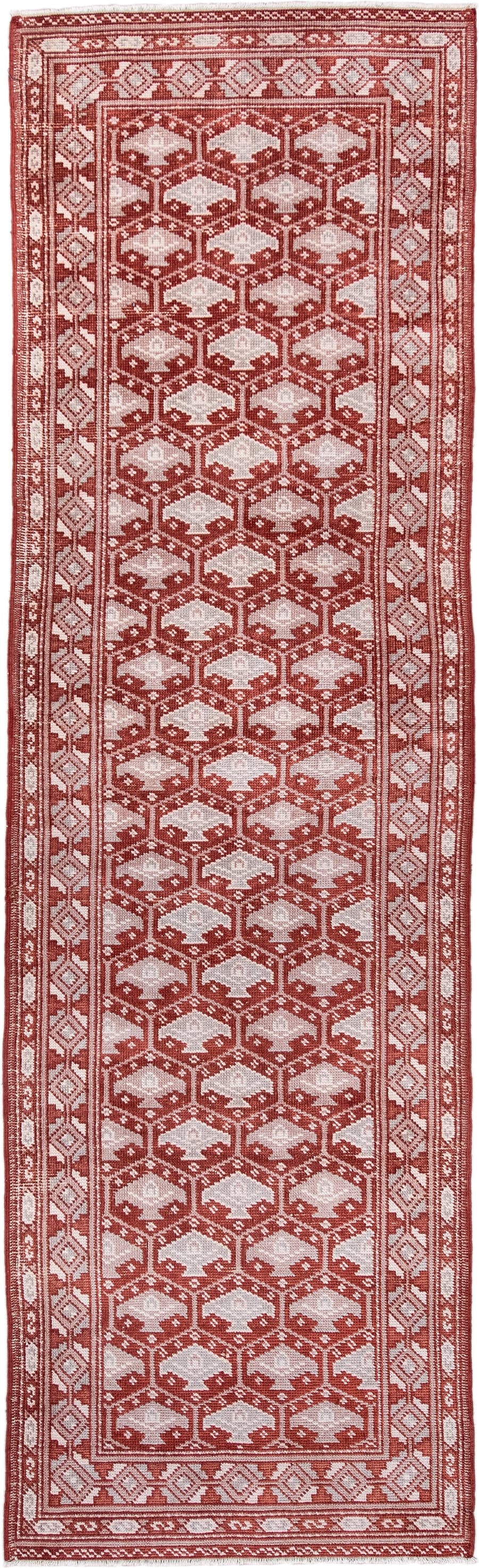 2' x 9' one-of-a-kind handmade antique Oushak runner rug. Color palette: rust, ivory, rose, terra cotta, terracotta, brown