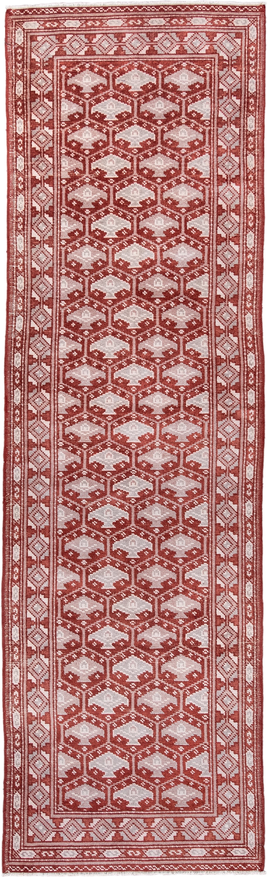 2' x 9' one-of-a-kind handmade antique Oushak runner rug. Color palette: rust, ivory, rose, terra cotta, terracotta, brown