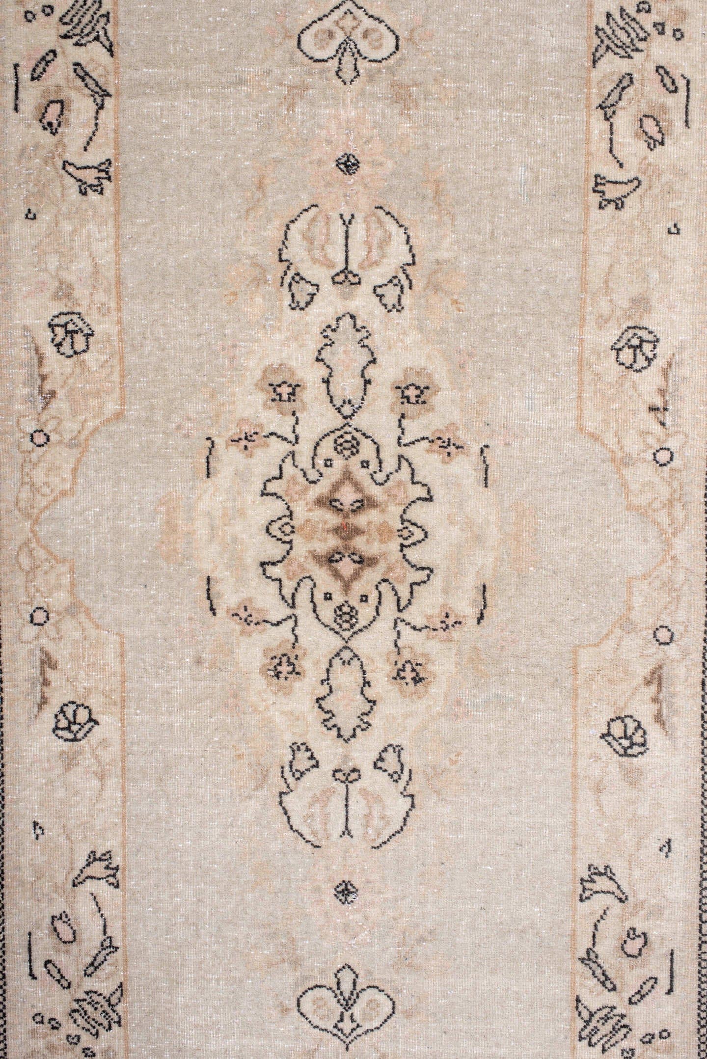 2' x 10' one-of-a-kind handmade antique Tabriz runner rug. Color palette: ivory, cream, taupe, charcoal, beige, blush, gray