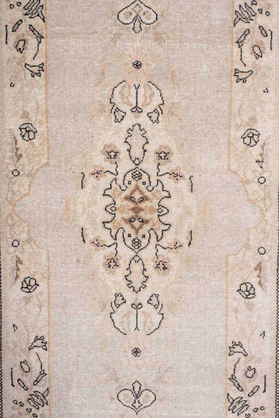 2' x 10' one-of-a-kind handmade antique Tabriz runner rug. Color palette: ivory, cream, taupe, charcoal, beige, blush, gray