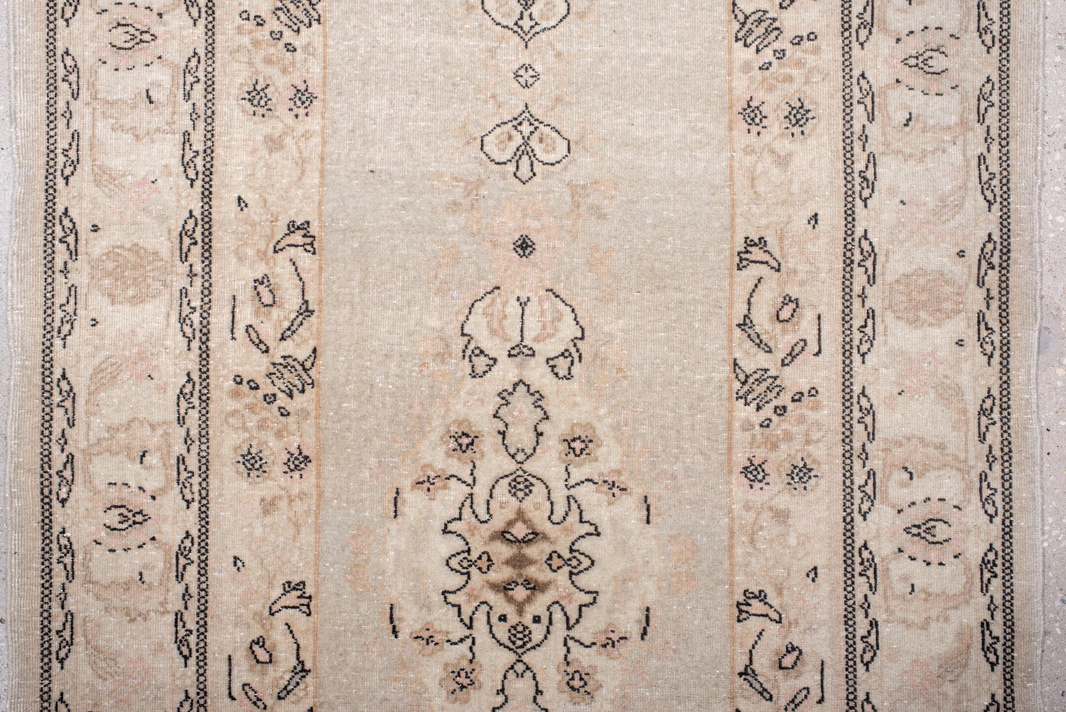 2' x 10' one-of-a-kind handmade vintage Tabriz runner rug. Color palette: black, brown, gainsboro, gray, light gray, linen