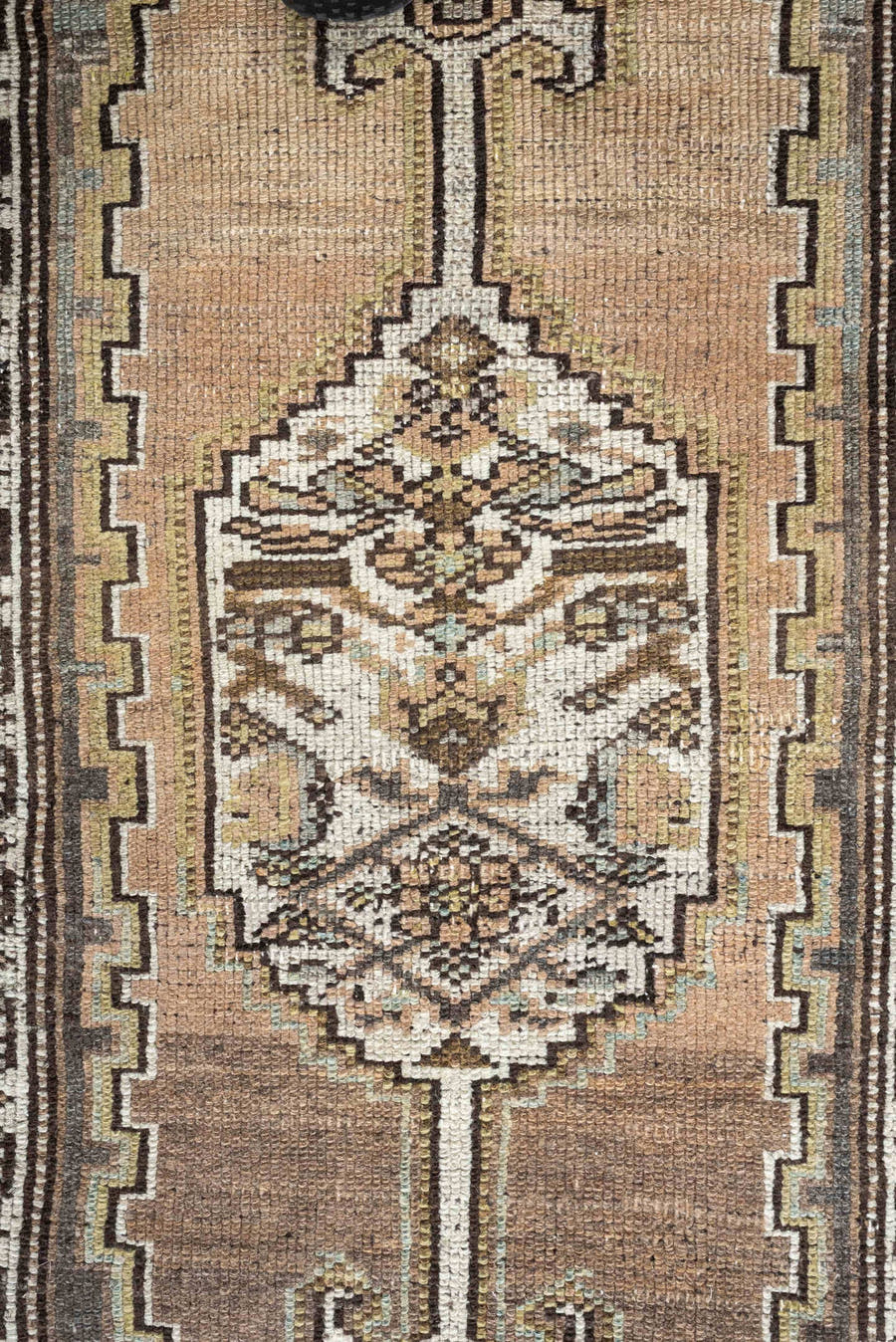 12' x 2' one-of-a-kind handmade antique Hamadan rug. Color palette: taupe, ivory, blue gray, brown, camel, charcoal, beige