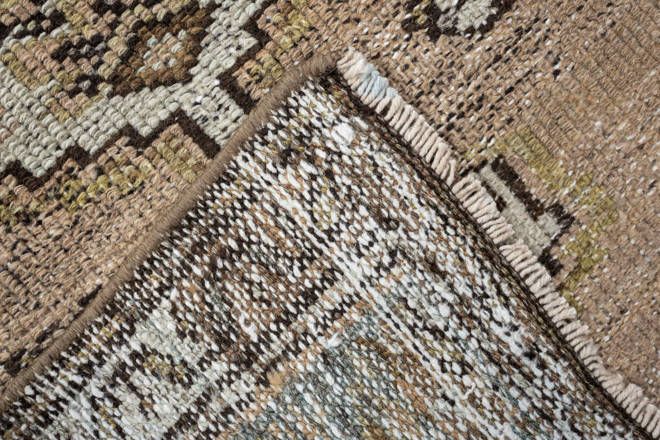 12' x 2' one-of-a-kind handmade antique Hamadan rug. Color palette: taupe, ivory, blue gray, brown, camel, charcoal, beige