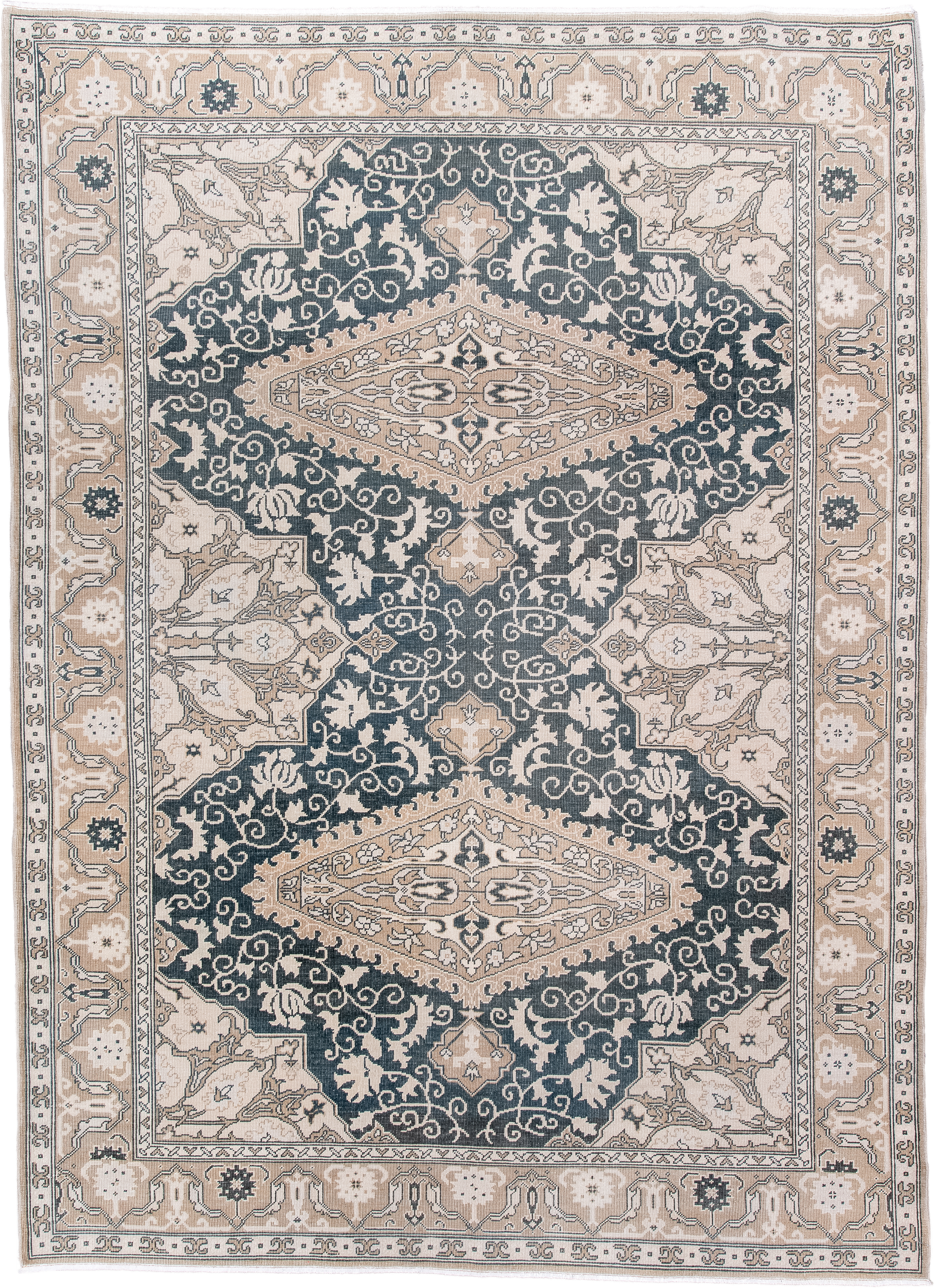6' x 8' one-of-a-kind handmade antique Sivas medium size rug. Color palette: ivory, charcoal, blush, taupe, beige, gray