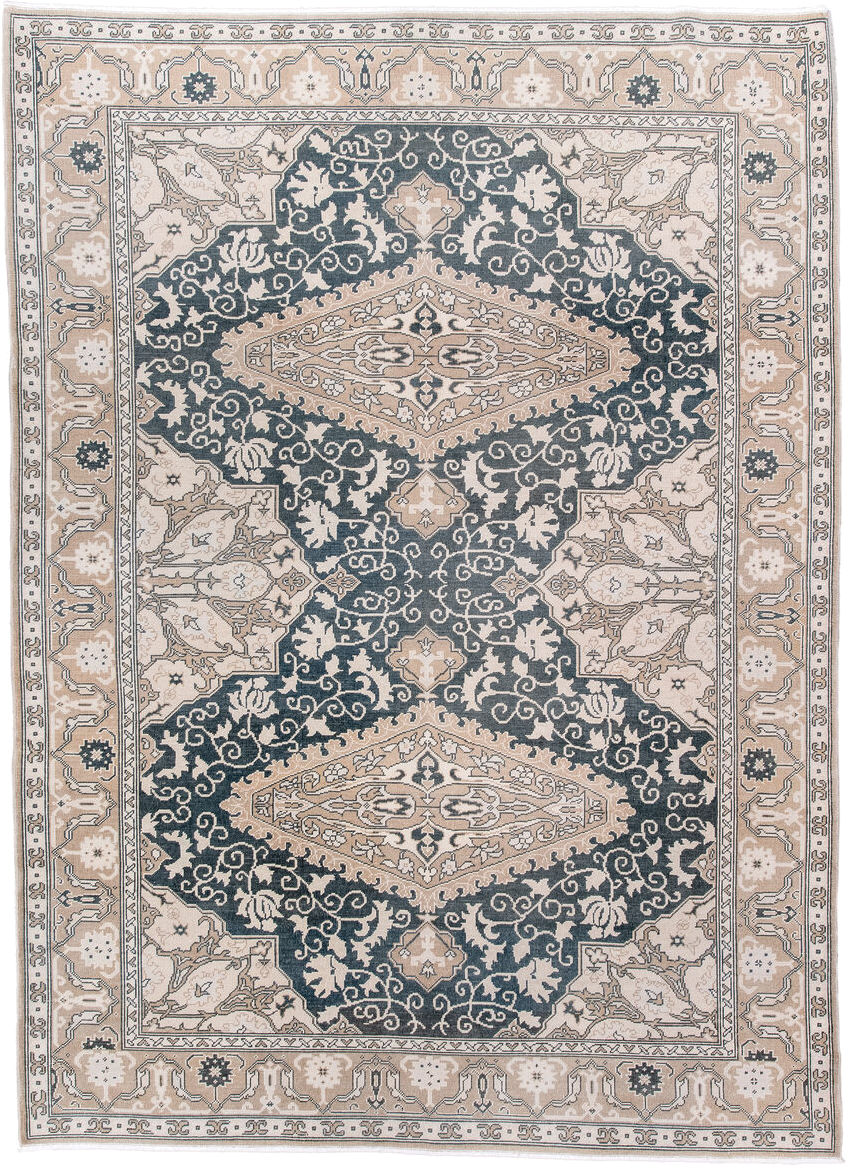 6' x 8' one-of-a-kind handmade antique Sivas medium size rug. Color palette: ivory, charcoal, blush, taupe, beige, gray