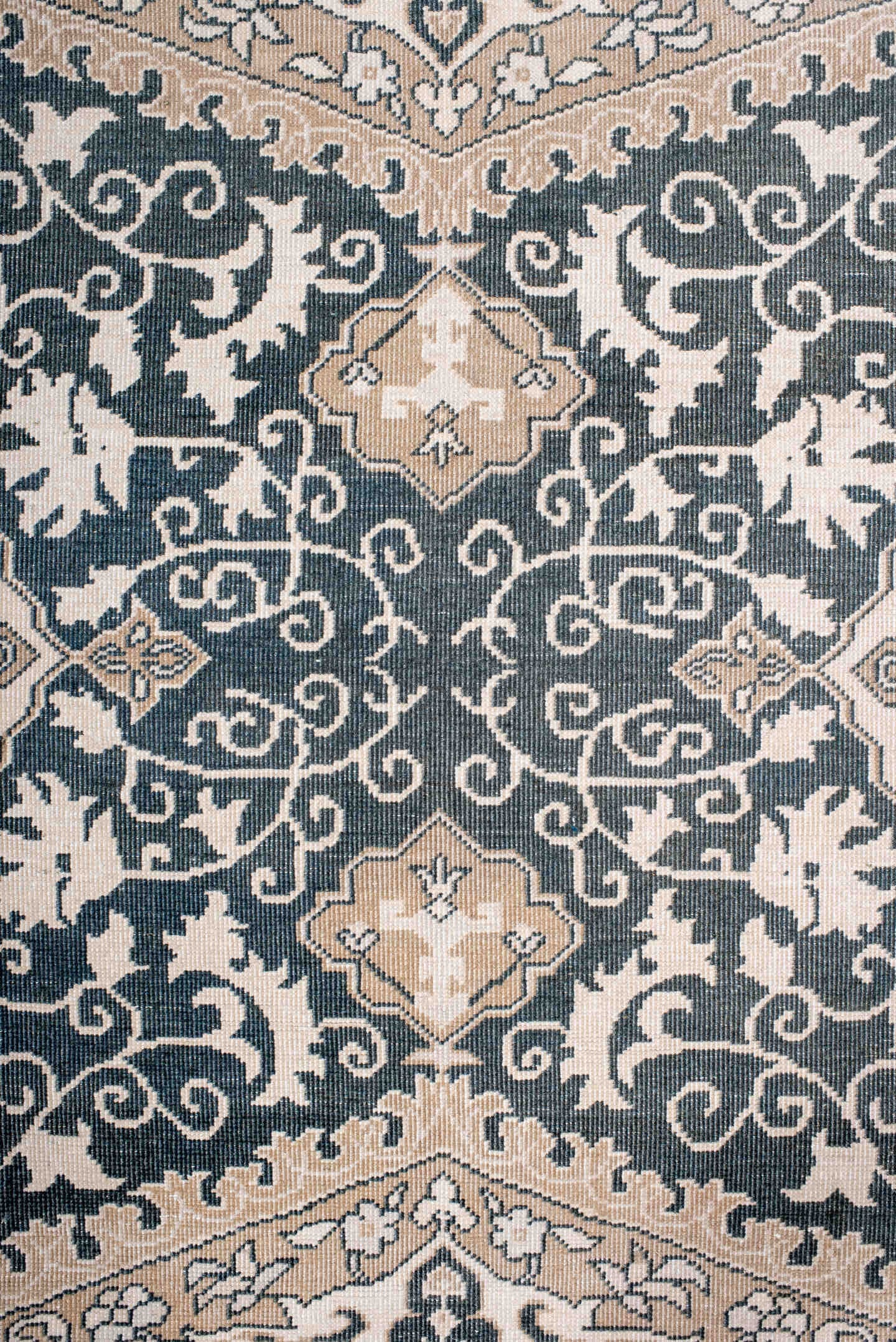 6' x 8' one-of-a-kind handmade antique Sivas medium size rug. Color palette: ivory, charcoal, blush, taupe, beige, gray