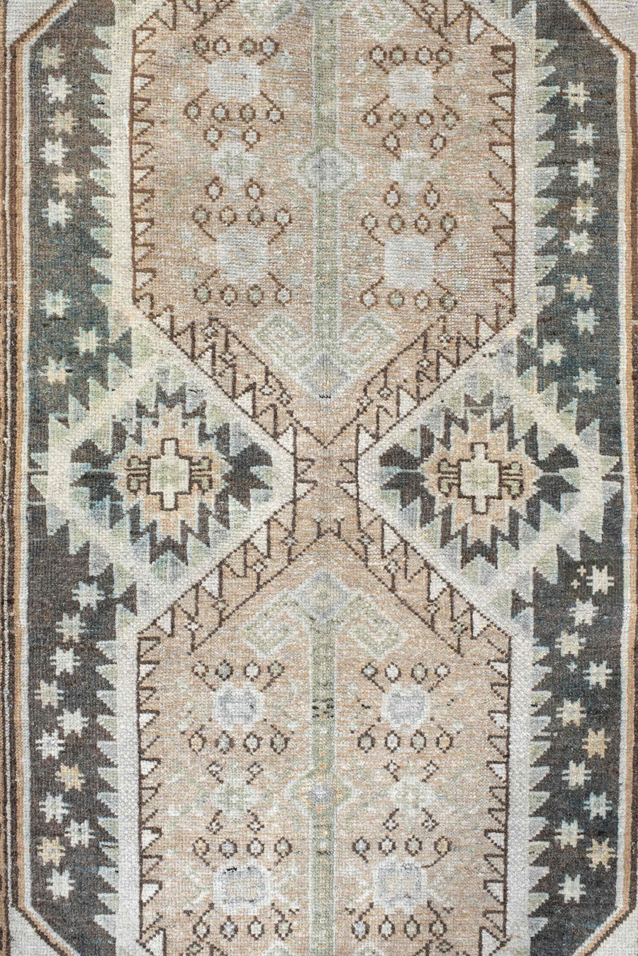 3' x 5' one-of-a-kind handmade vintage Anatolian small size rug. Color palette: ivory, taupe, brown, charcoal, beige, camel