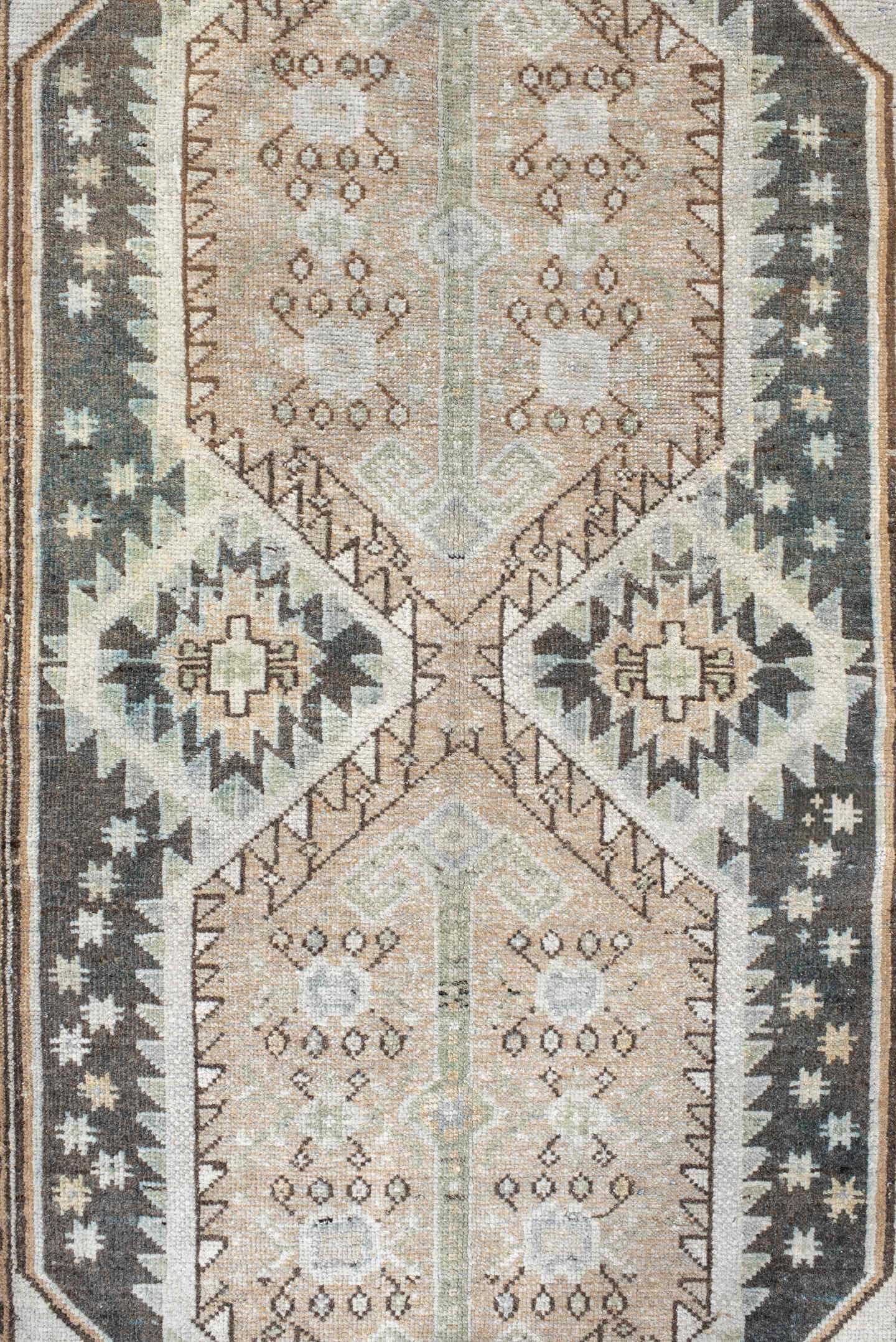 3' x 5' one-of-a-kind handmade vintage Anatolian small size rug. Color palette: ivory, taupe, brown, charcoal, beige, camel