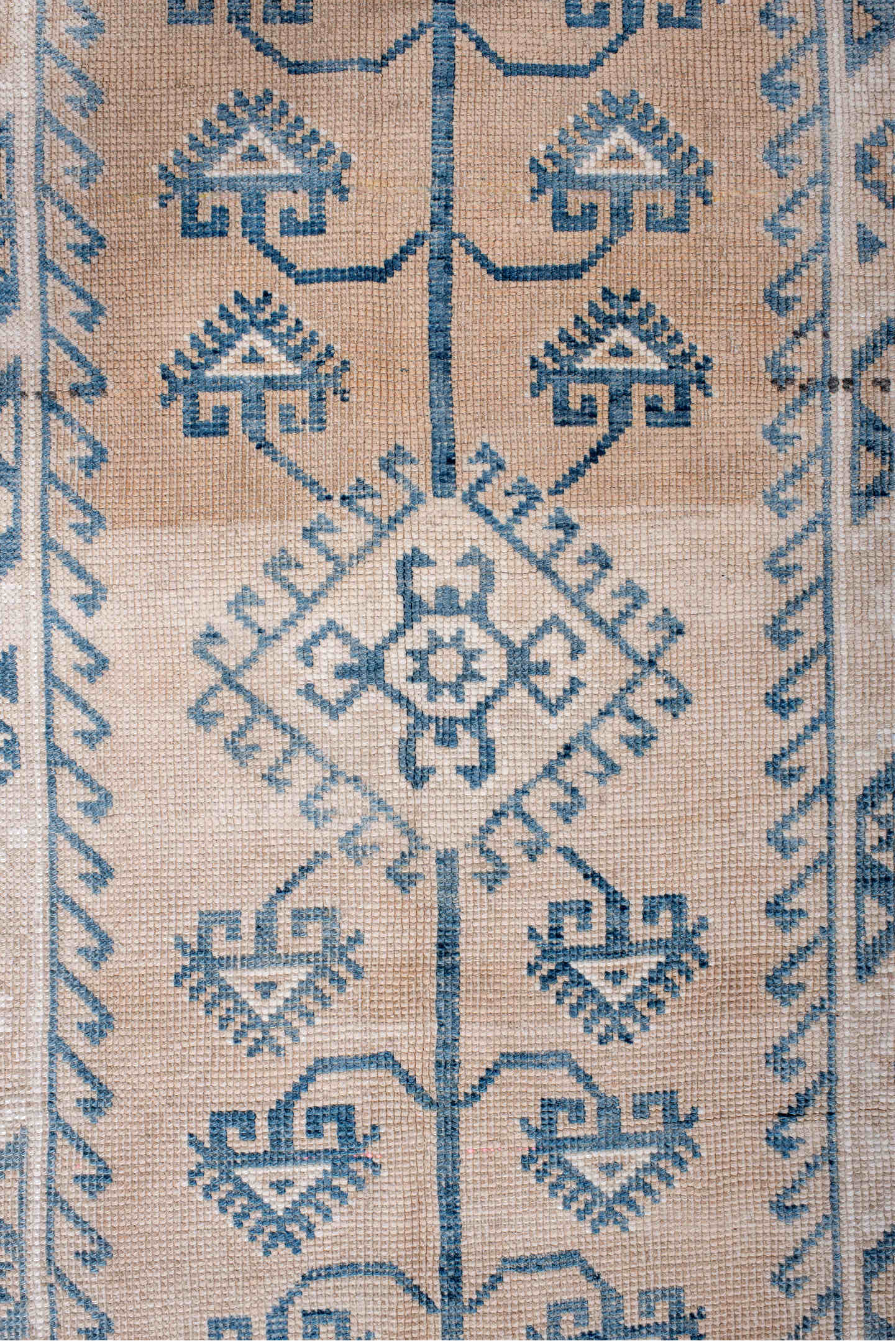 4' x 6' one-of-a-kind handmade vintage Anatolian small size rug. Color palette: blue, brown, dark gray, gainsboro, gray