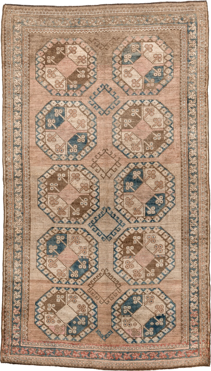 3' x 6' one-of-a-kind handmade vintage Afghan small size rug. Color palette: antiquewhite, blue, brown, dim gray, gray