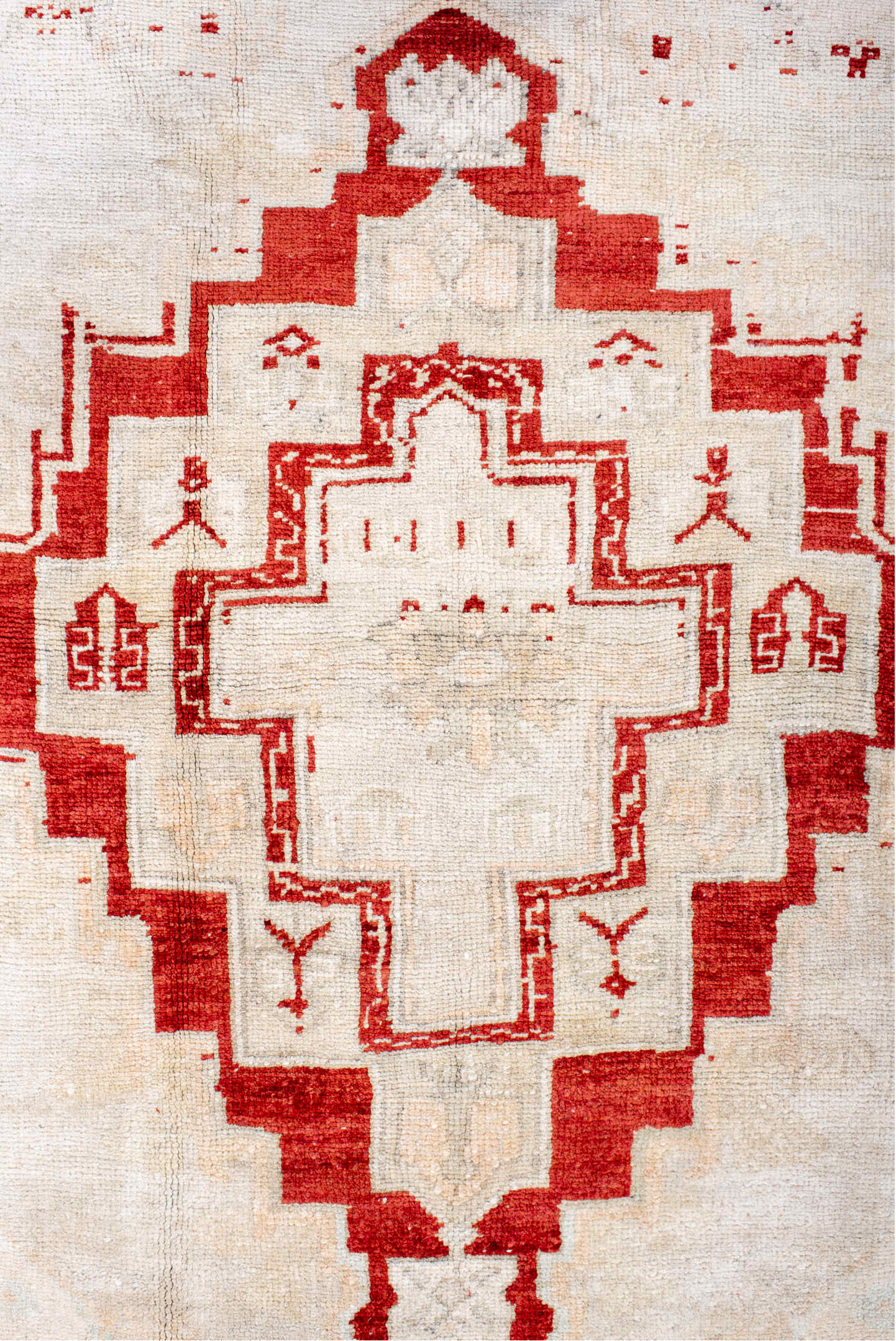 4' x 5' one-of-a-kind handmade antique Anatolian small size rug. Color palette: ivory, red, cream, taupe, beige, gray