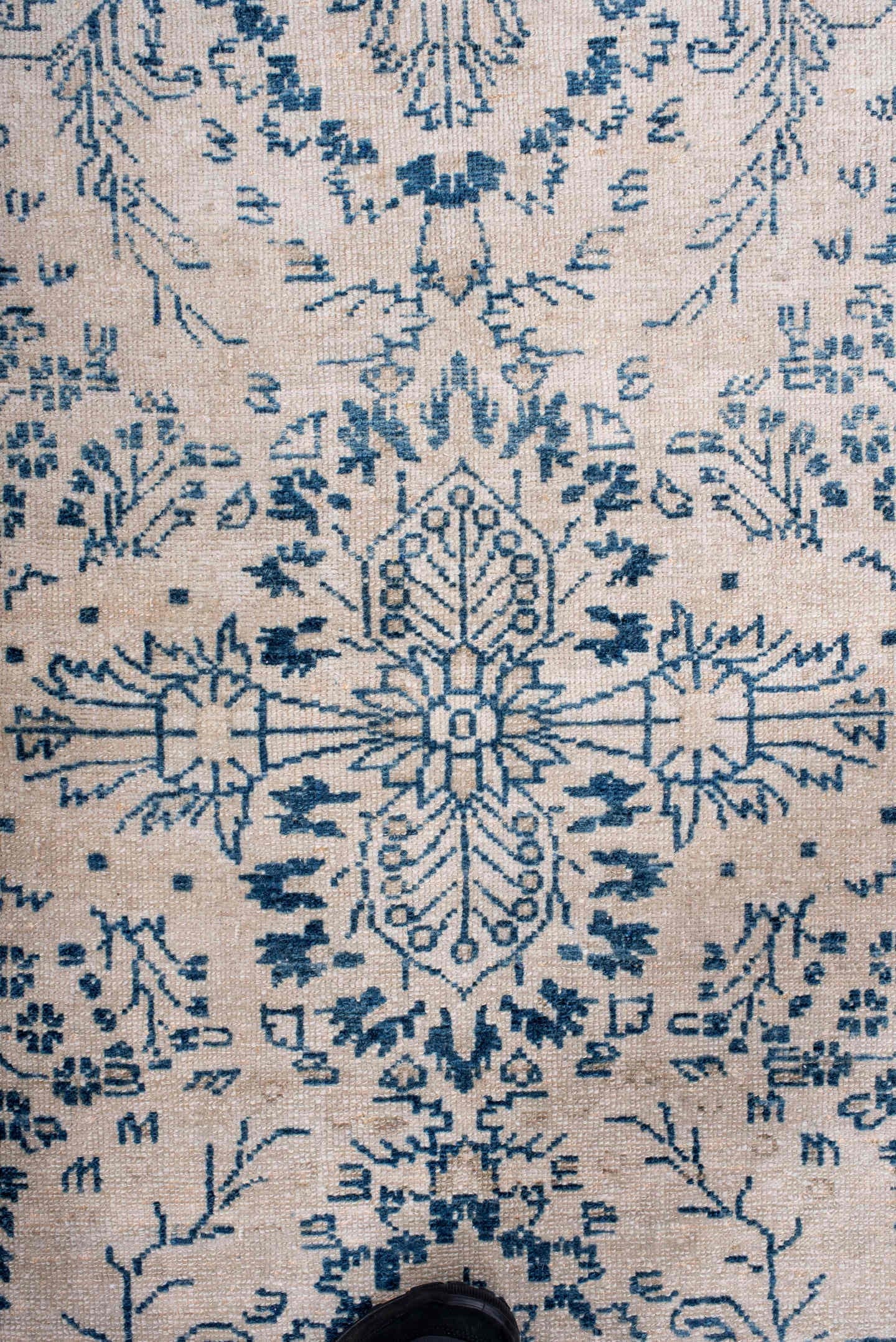 3' x 5' one-of-a-kind handmade antique Hamadan small size rug. Color palette: ivory, sky blue, slate blue, cream, taupe