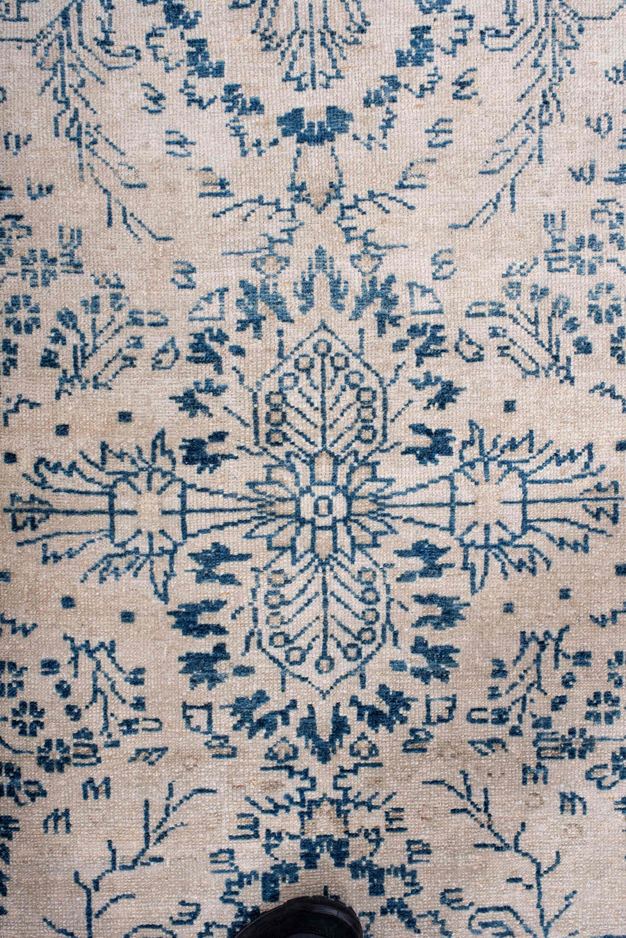 3' x 5' one-of-a-kind handmade antique Hamadan small size rug. Color palette: ivory, sky blue, slate blue, cream, taupe