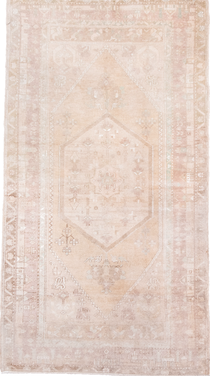 3' x 6' one-of-a-kind handmade vintage Anatolian small size rug. Color palette: antiquewhite, brown, gray, light gray, linen